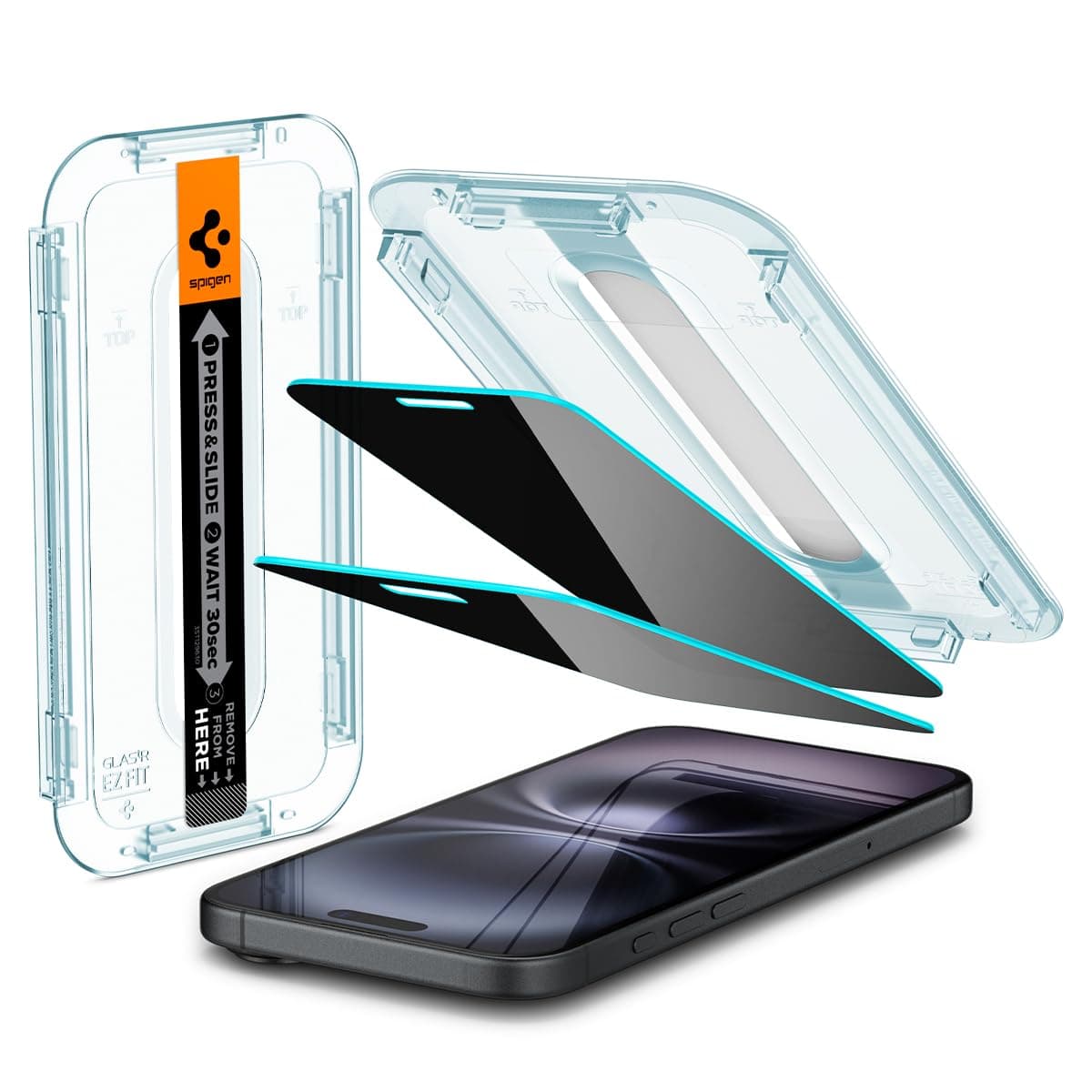 Spigen EZ Fit Privacy Tempered Glass Screen Protector Guard for iPhone 16 Plus / 15 Plus [2 Pack]
