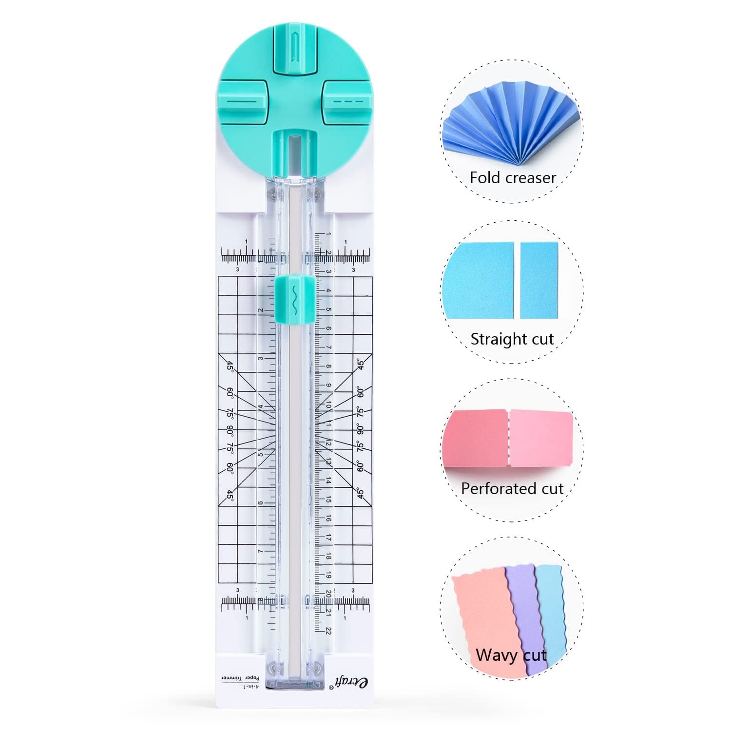Ecraft Paper Trimmer: 4 Style Multi-Function Scrapbooking Tool With Dial Blades for Straight, Wave, Dotted, Perforated, Creasing Cuts - for Coupons, Photos, Postcards, Scrapbook, Card