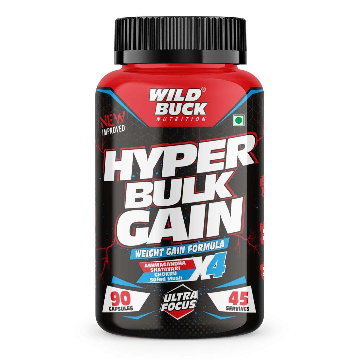 - WILD BUCK Hyper Bulk Gain Mass & Weight Gainer Capsule For Fast Weight & Muscle Gain,Daily Muscle Building Weight Supplement For Muscle Growth,Stamina & Strength,For Men & Women- 90 Cap,1 Count