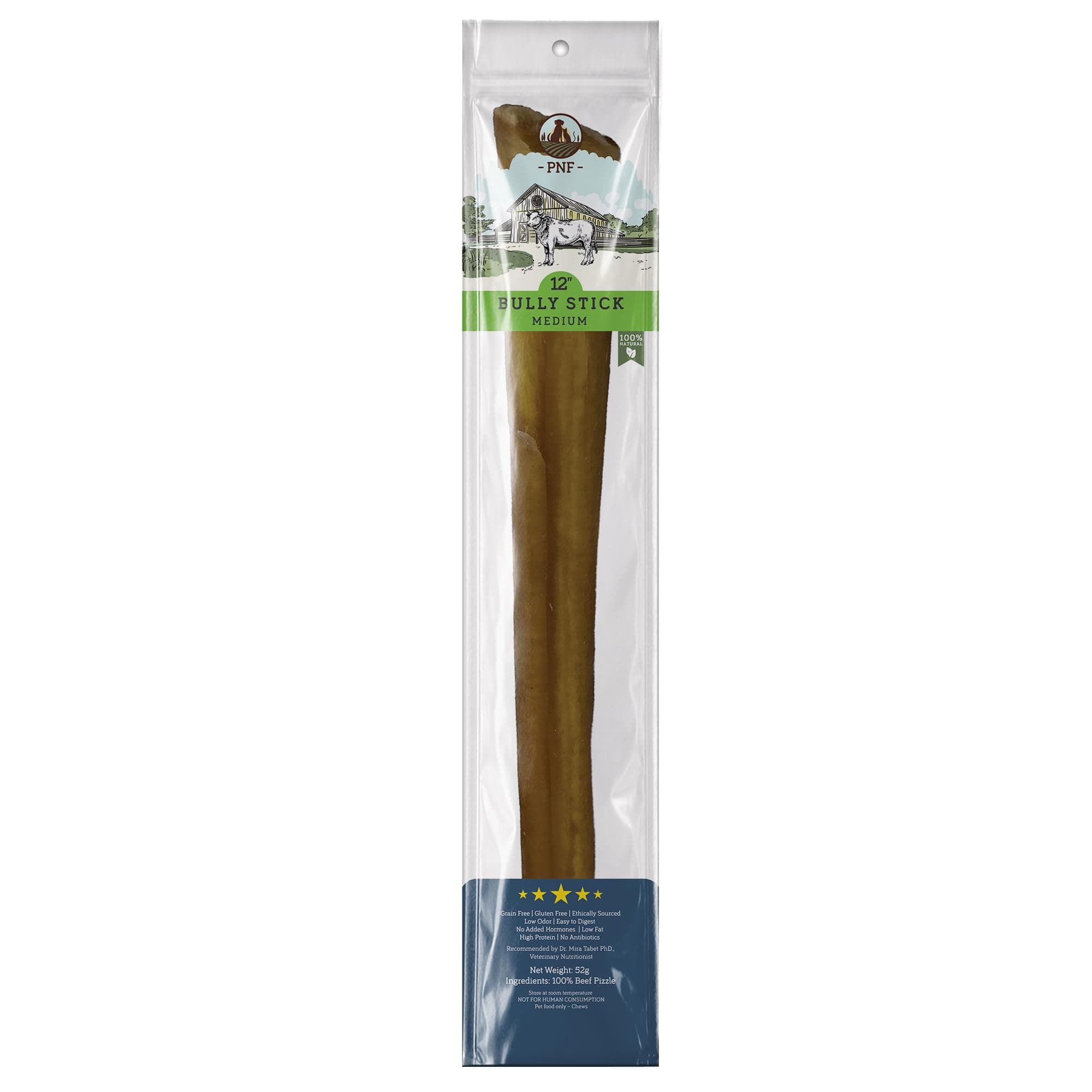12" Bully Stick (Medium) - 1 piece - Long-Lasting Dog Chew - Made from Antibiotic-free, hormones-free Beef - Ideal for Medium and Larger Breeds