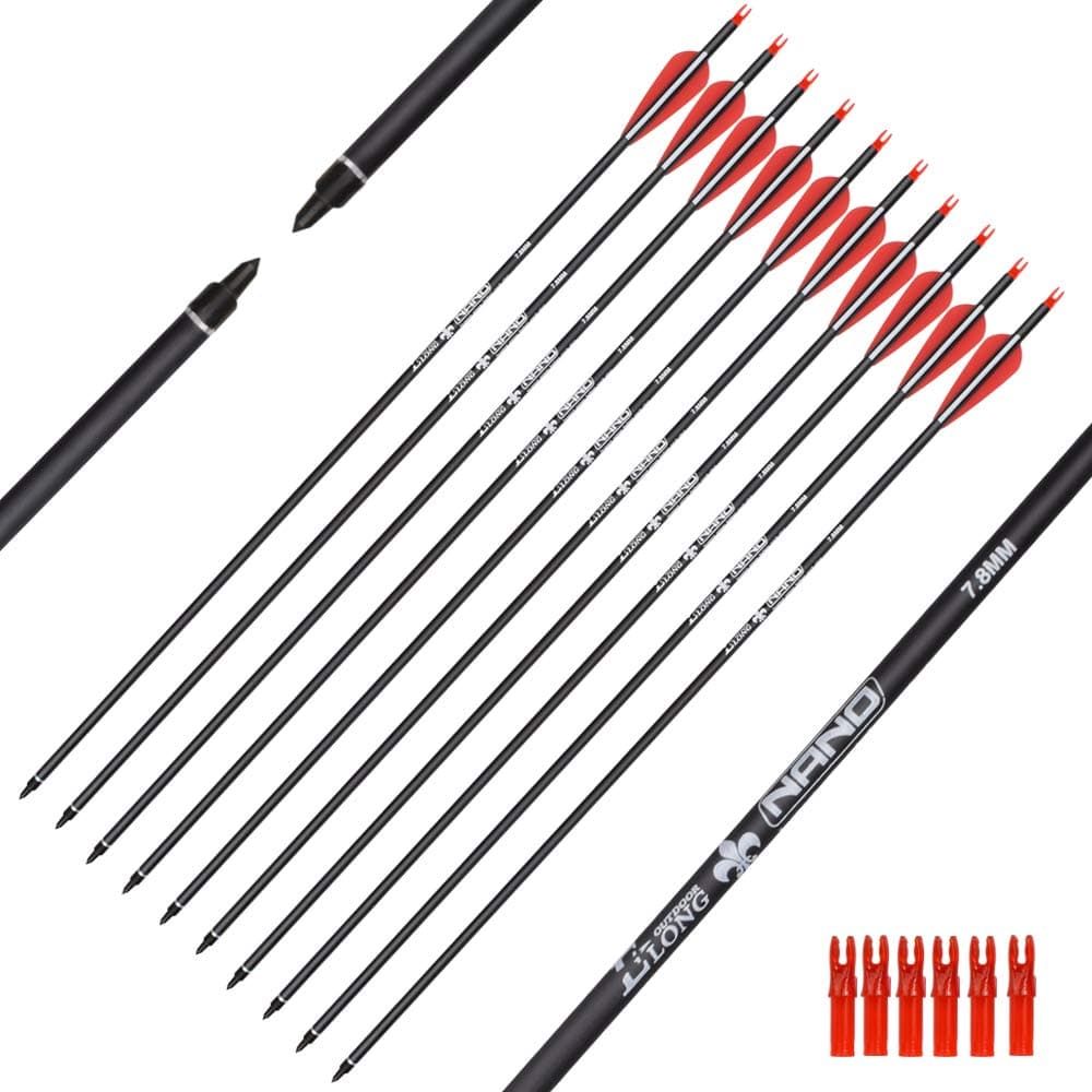 ELONG OUTDOOR Carbon Arrow Targeting Arrows with 100 Grain Tip and Removable Tips for Archery Compound & Recurve & Traditional Bow Practice Shooting Targeting (Pack of 12)
