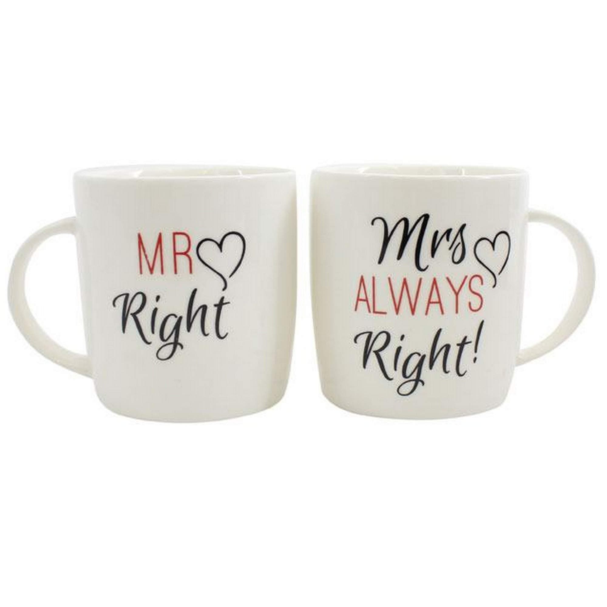 Multicolor Ceramic Mr & Mrs Right Couples Mug Set - 9cm x 12cm (Pack of 2) - Unique & Fun Design - Great for Coffee Lovers