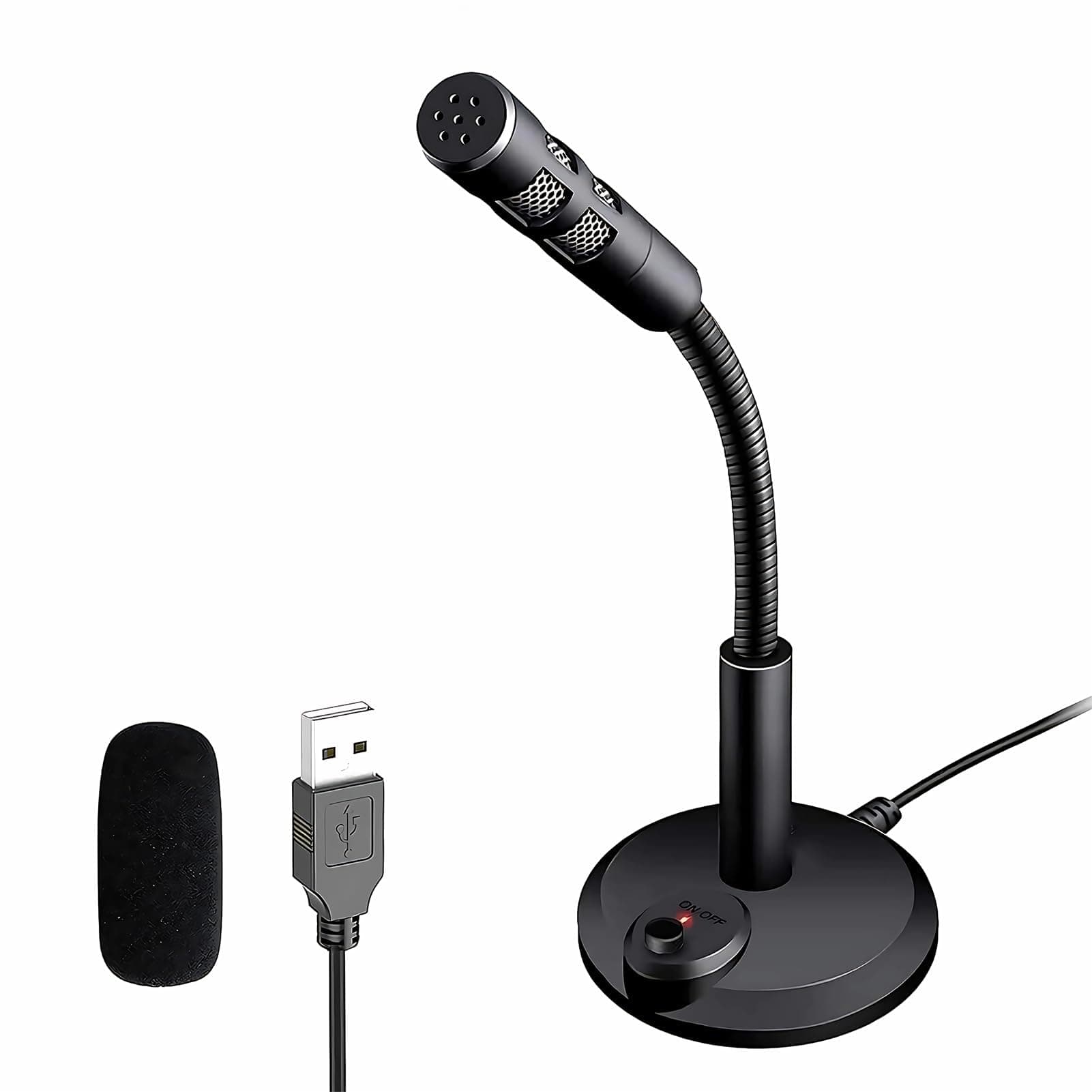 USB Computer Microphone,Plug and Play Desktop PC Laptop Microphone with Mute Button and LED Indicator for Streaming,Podcasting,Recording,Gaming,Skype,YouTube Mic for Mac or Window Black.