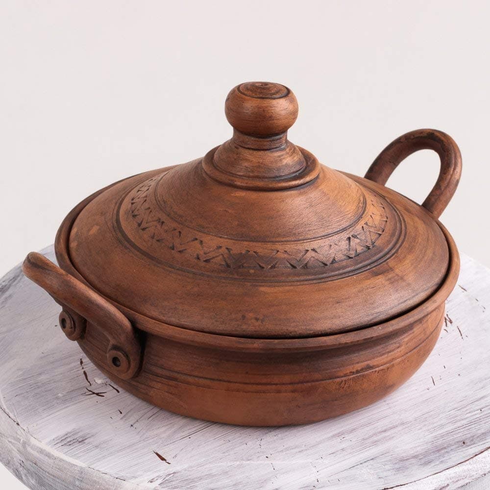 Lidded Pottery Pan Casserole Dish, Large Lidded Casserole baking dish, Round Ceramic Casserole Dish with Lid, Pottery gifts 9th anniversary