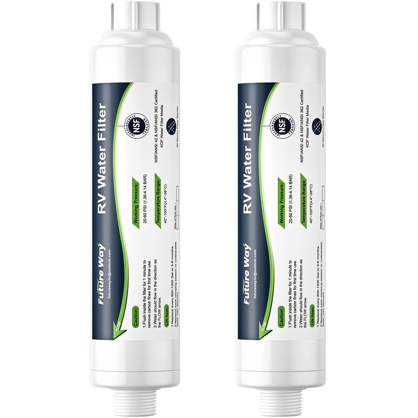 Future Way 2-Pack RV Water Filter, Reduces Odors, Sediments and Bad Taste, Ideal for RVs, Campers and Travel Trailers, NSF Certified & KDF Technology