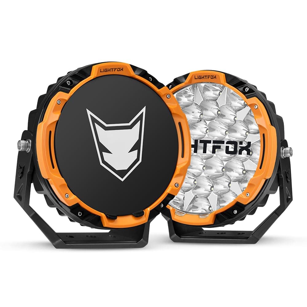 LIGHTFOX 2 PCs 9 Inch LED Driving Light Round, 22,912LM Spot Light Built-In DRL with Protective Covers & Colour Rings, Adjustable Angle with Wiring Harness, IP68 for Offroad Jeep Wrangler Truck Pickup