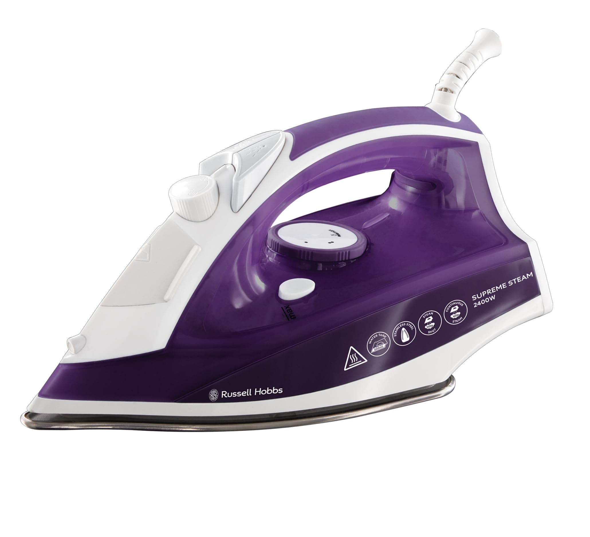 Russell Hobbs Supreme Steam Iron, Powerful Vertical steam Function, Non-Stick Stainless Steel Soleplate, Easy Fill 300ml Water Tank, 110g Steam Shot, 40g Continuous steam, 2m Cord, 2400W, 23060