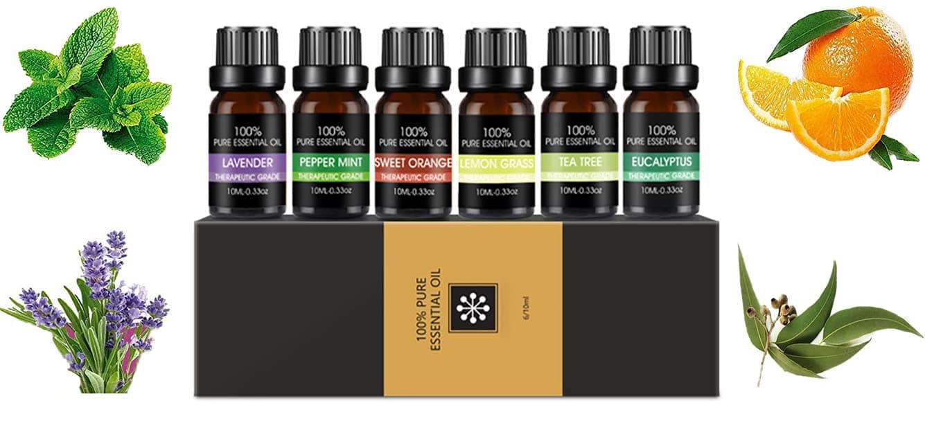 6 Pcs Essential Oils Set, 100% Pure Oils Kit, Aromatherapy Oils Gift Set, for Diffusers, Humidifiers, Massages, Aromatherapy, Candle Making, Skin and Hair Care, 10mL