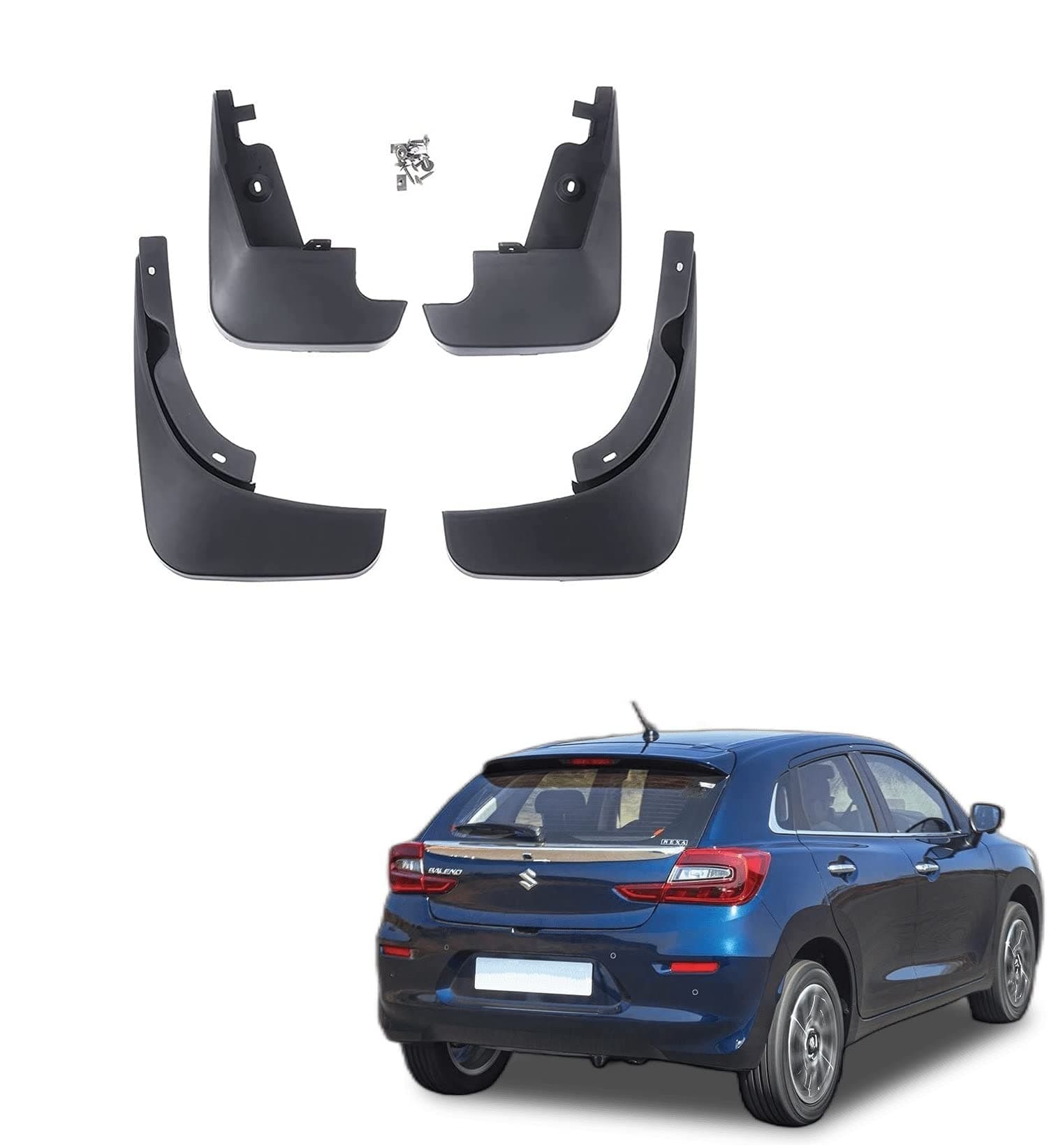 Kozdiko Car O.E Type Custom Fit Front and Rear Mud Flap Guard Compatible for Maruti Suzuki Baleno (2022-Present)