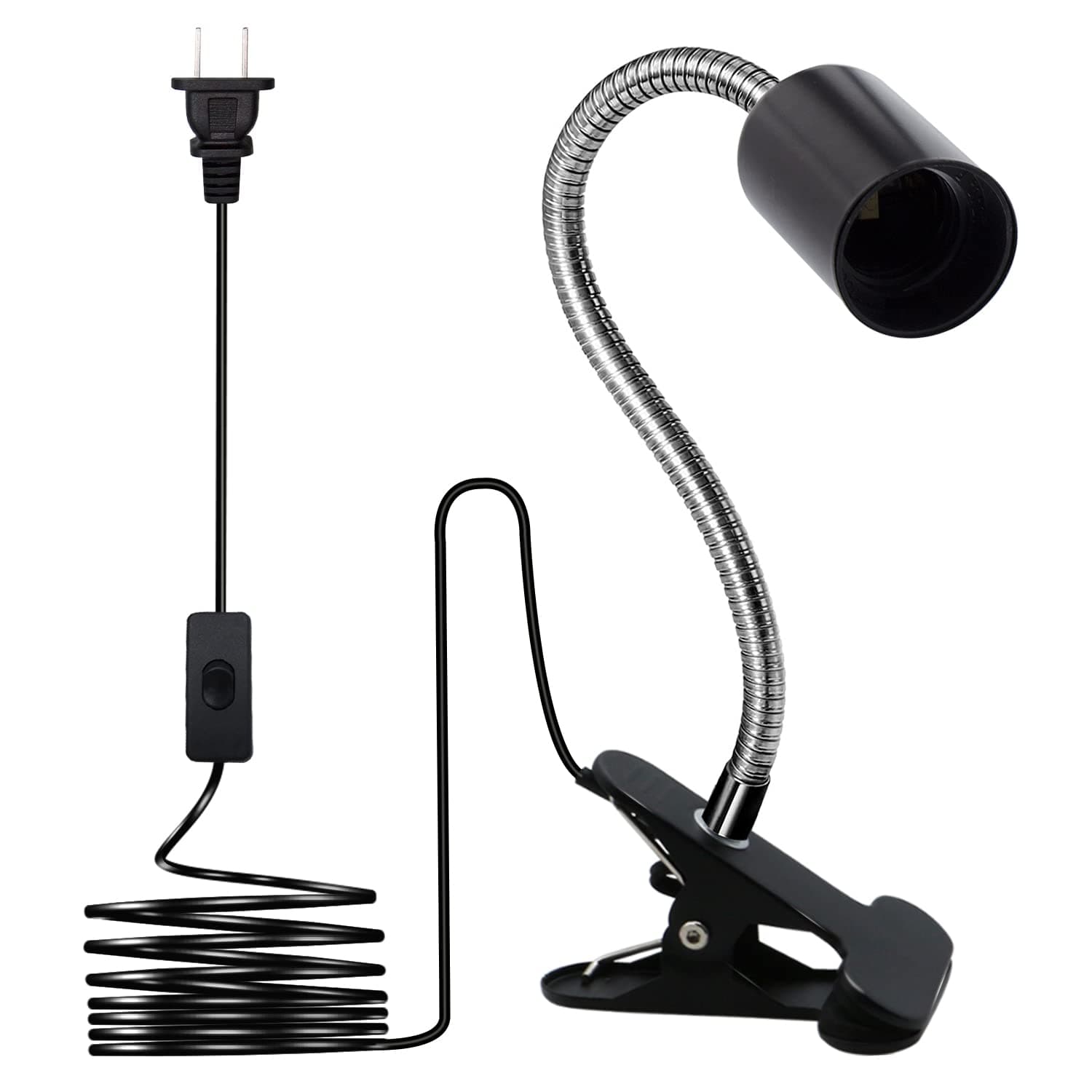 E26/E27 Desk Clip Lamp Holder Wire Neck Clip Holder Clamp Clip on Light Flexible Gooseneck Clamp Light Socket Table Light Adapter for Plant Grow