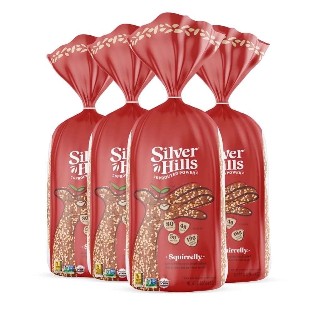 Silver Hills Squirrelly Bread, Low Fat Bread, Made with Organic Sprouted Grains, Non-GMO (4 pack, 21 oz. each)