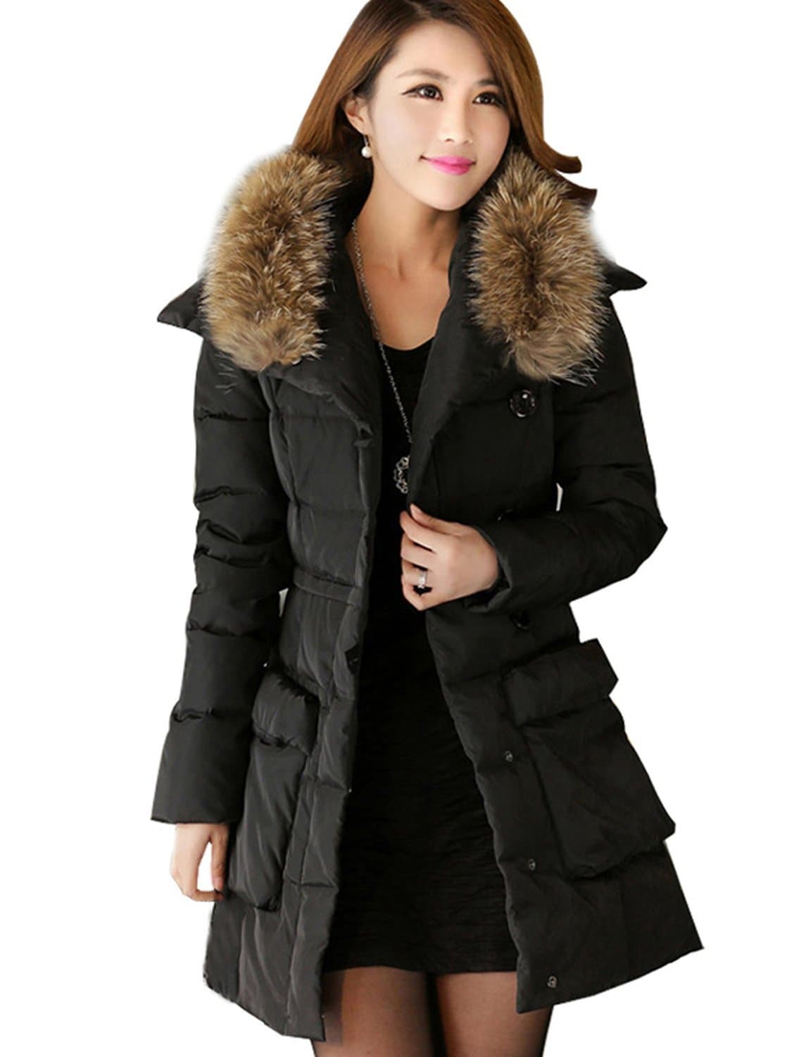 Selene Allure Women's Thickened Warm Long Down Jackets (M, Black)