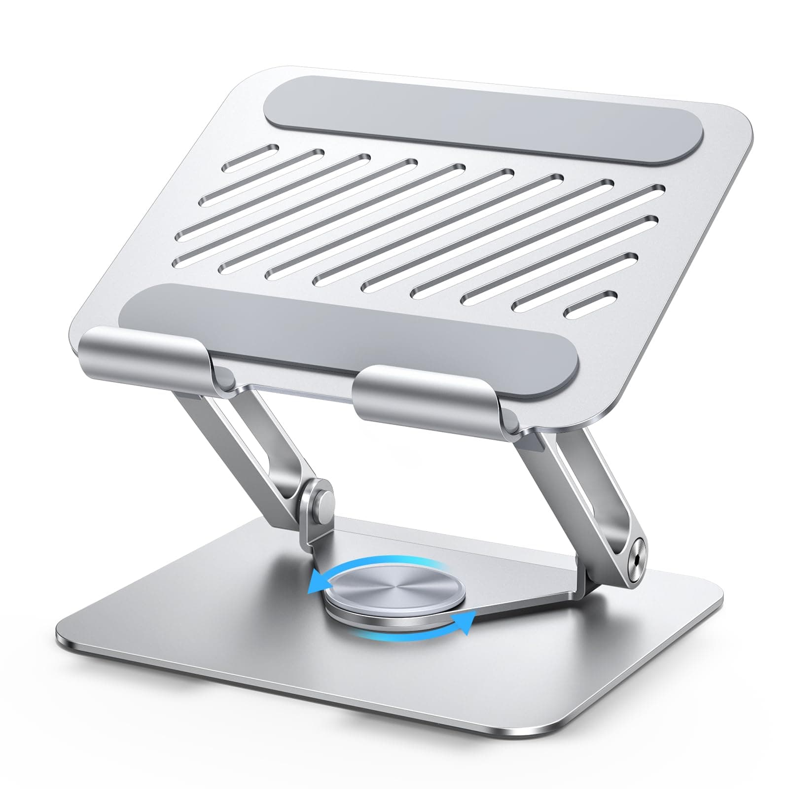 UGREEN Tablet Stand Holder for Desk with 360° Rotating Base Aluminum Dual Rod Support Adjustable Home Office Accessories Compatible with iPad Pro 13 12 11 Air Mini 5 4 3 Phone E-Reader Silver