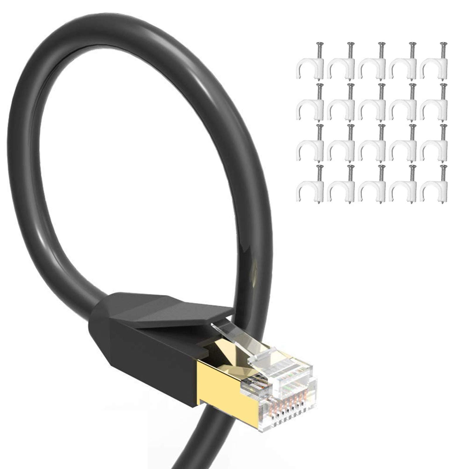 Ethernet Cable 25 ft, GLANICS High Speed Cat 8 Internet Cable, 26AWG 40Gbps 2000Mhz SSTP LAN Network Cable with Gold Plated RJ45 Connector for Routers, Modems, POE, Gaming, Xbox, Switches, PS5 (Black)