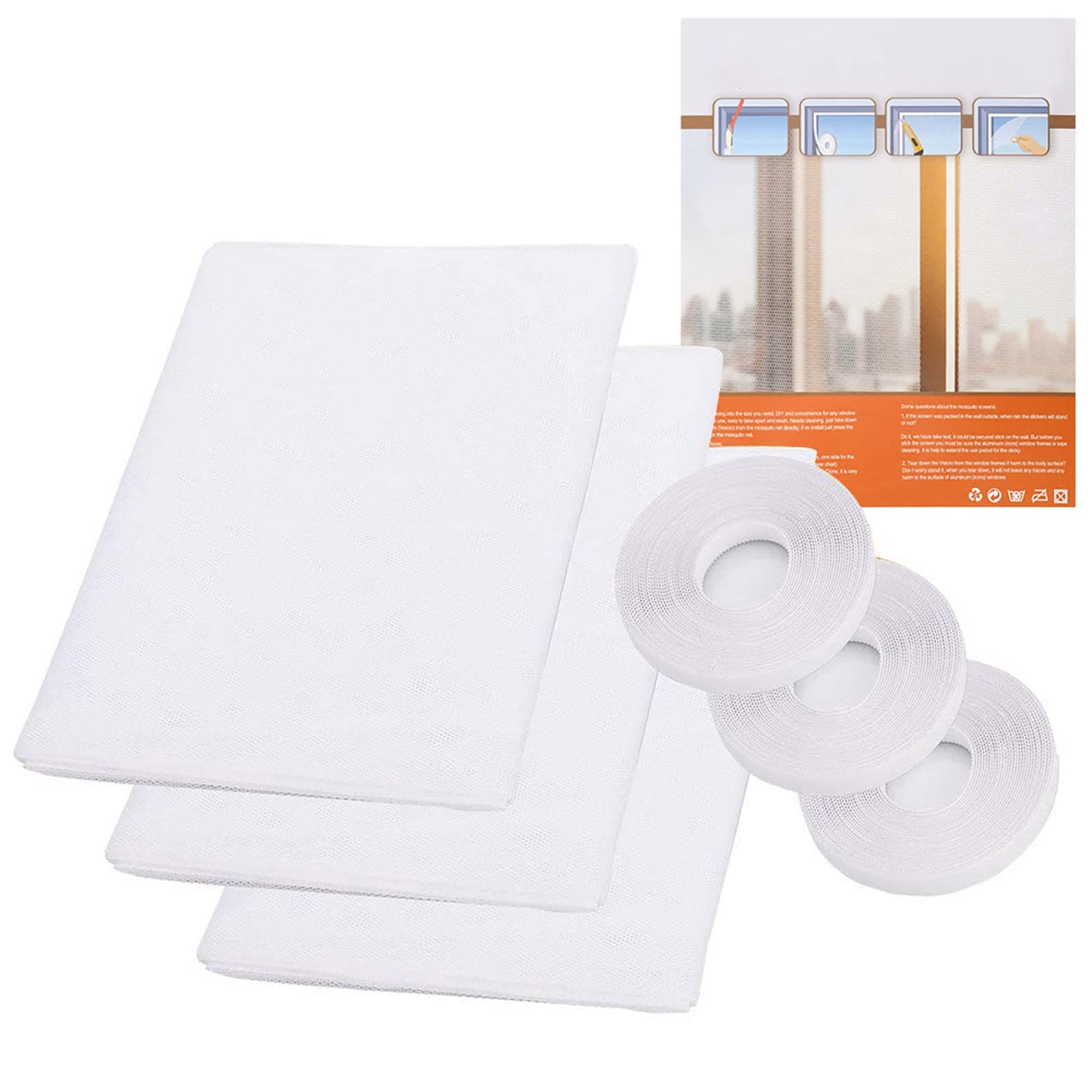 PHOGARY Mosquito Net for Windows, [Upgrade] 3 Fly Screens Window Mesh 1.3mx1.5m Insect Netting Bug Bee Mosquito Protector with 3 Tapes White