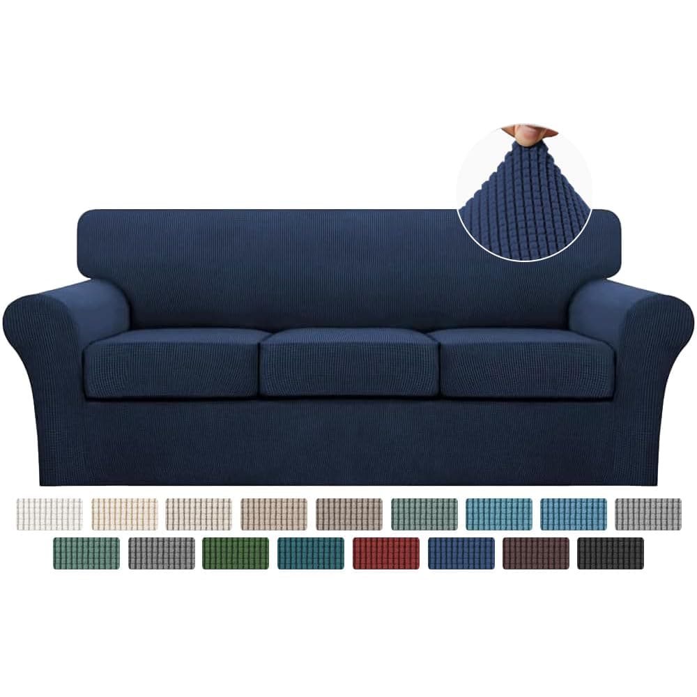 Turquoize 4 Piece Sofa Covers for 3 Cushion Couch Sofa Slipcover Soft Couch Cover for Dogs-Washable Sofa Furniture Covers with 3 Individual Cushion Covers, Jacquard Fabric (3 Cushion Sofa, Navy)