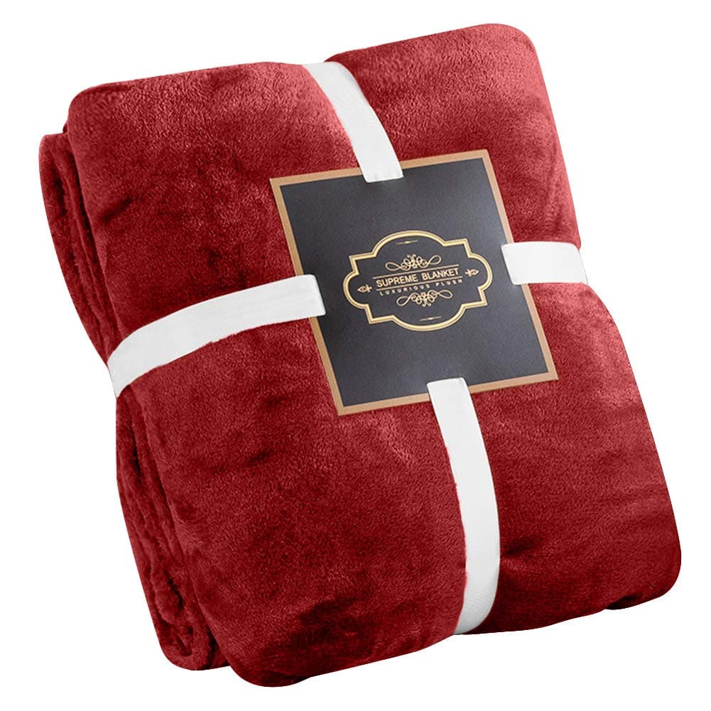 Bed Blanket Sofa Fleece Blankets: Throws for Sofas King Size Single Bedding Chair - Baby Fluffy Warm Blanket Cover Velvet Home Bedroom Couch Soft Fabric Accessories - Kids Adults Dog Blanket | Red