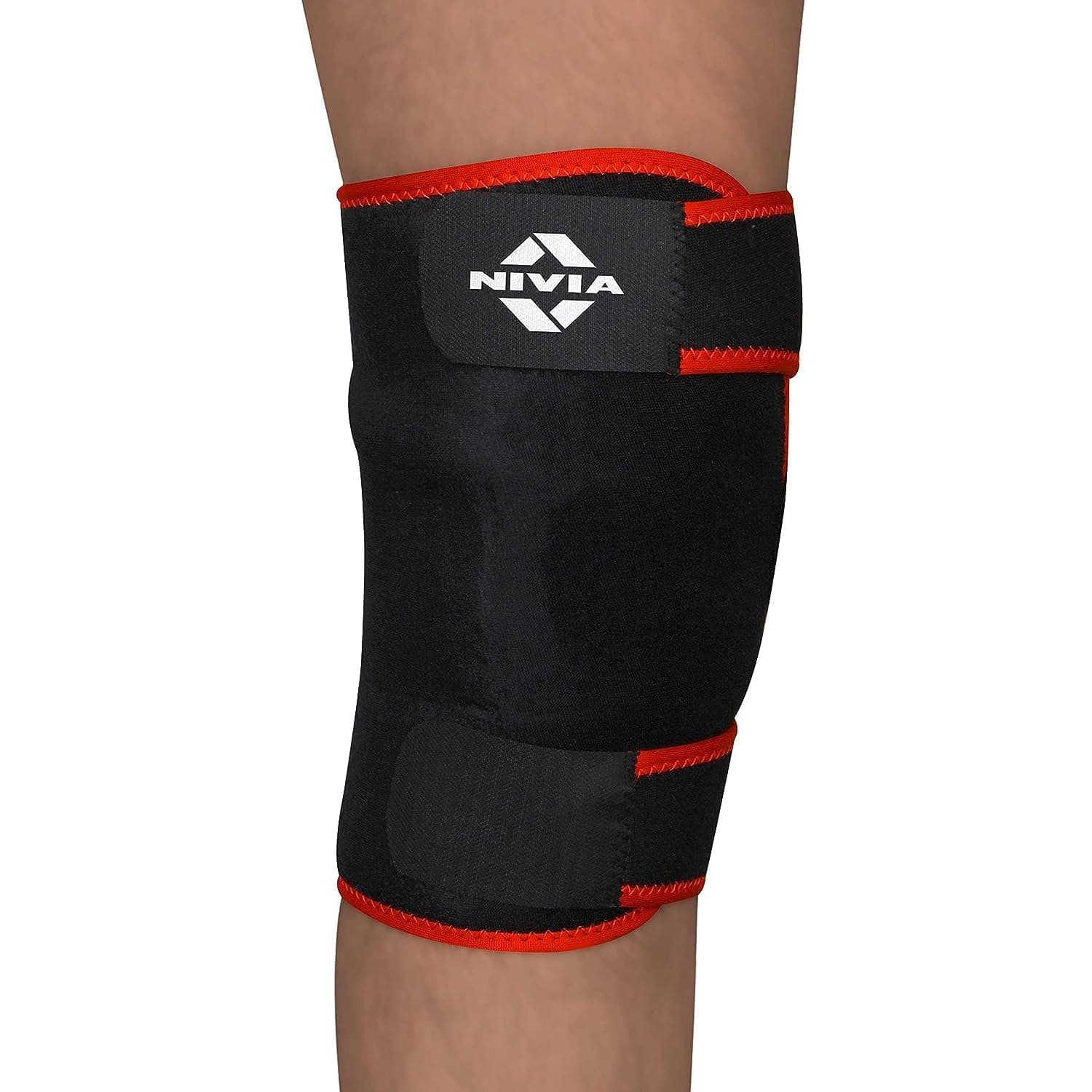 Adjustable Knee Support for Men & Women, Comfortable Compression Sleeve with Velcro Strap, Ideal for Sports, Gym, Running, Fitness & Joint Protection, Black/Red (Single Piece)