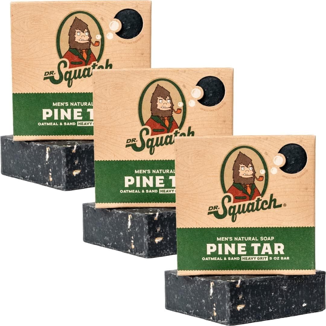 Dr. Squatch All Natural Bar Soap For Men With Heavy Grit, Pine Tar 5 Ounce (Pack Of 3) Pine