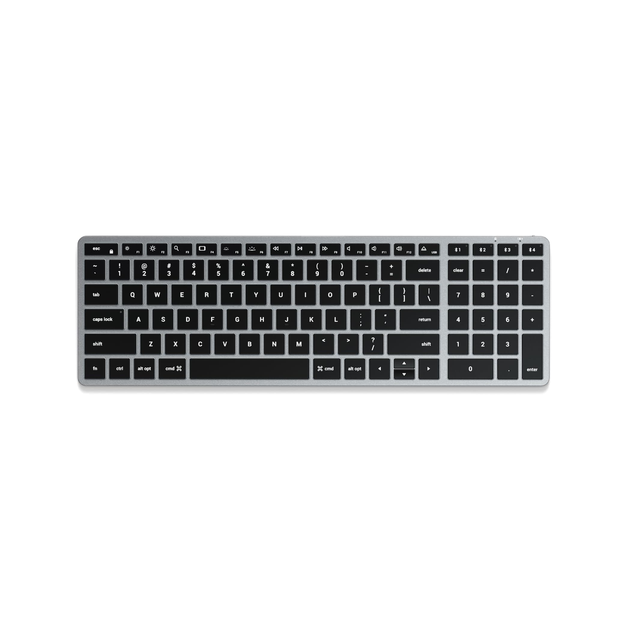 Slim X2 Bluetooth Wireless Keyboard, US QWERTY Layout, Backlit Numeric Keypad, Multi-Device – For MacBook Air & Pro M5 M4, Mac Mini, iPad Air & Pro, iMac and more – Space Grey