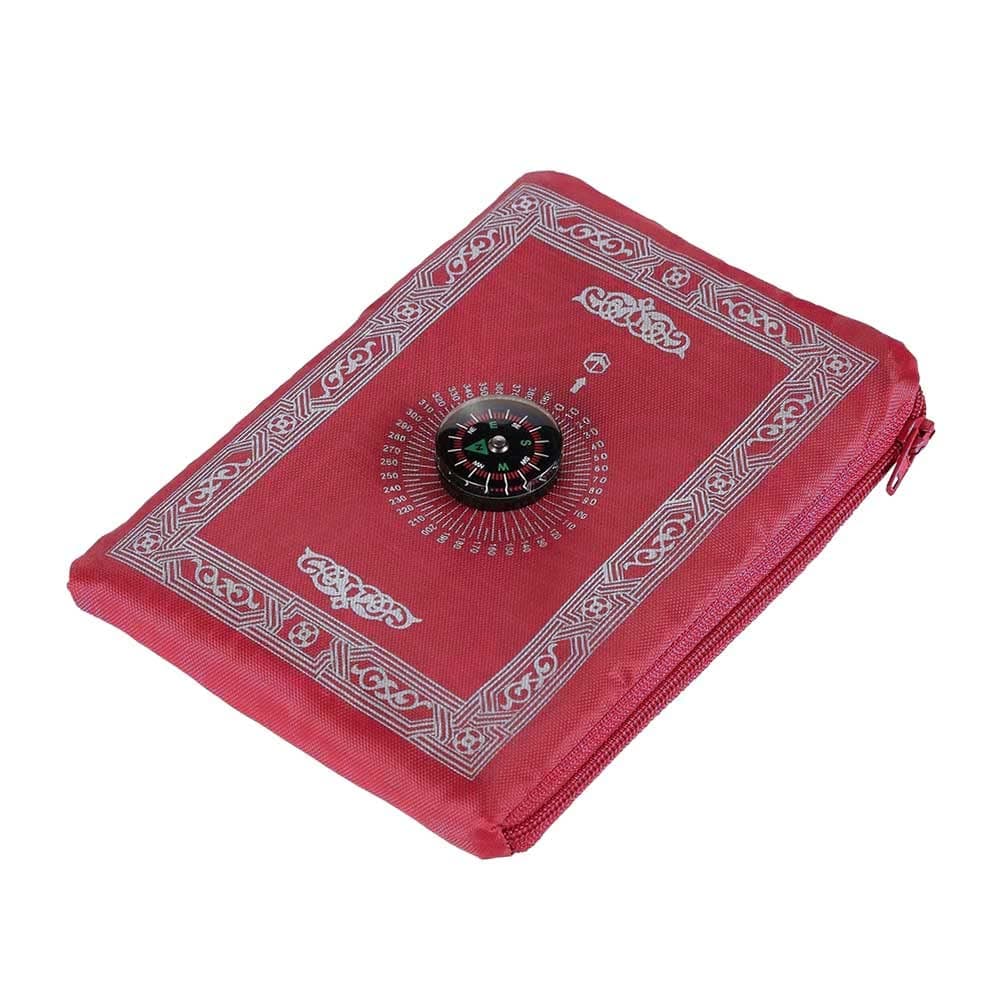 OBD Pocket Prayer Mat with Qibla Compass Foldable Small Red Prayer Rug 60 x 100cm Lightweight Travel Namaz Mat Muslim Gift for Hajj Umrah & Ramadan