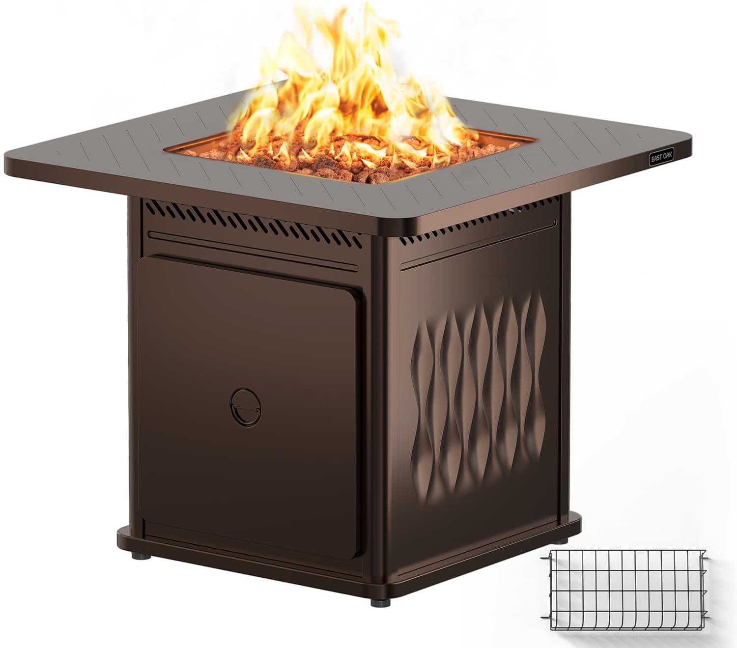 EAST OAK 32'' Propane Fire Pit Table, 50,000 BTU Steel Gas FirePit for Outdoor, Outside Patio Deck and Garden, CSA Certified Fire Table with Magnetic Lid, Cover-Storage Basket and Lava Rock, Brown