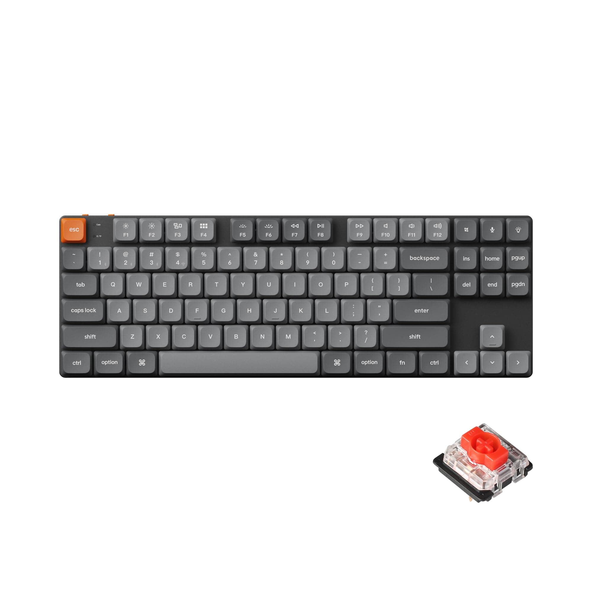 K1 Max QMK/VIA 2.4 GHz & Bluetooth Wireless Custom Mechanical Keyboard for Mac/Windows/Linux, TKL Layout Low-Profile Wired Keyboard White Backlight with Low-Profile Gateron Red Switch
