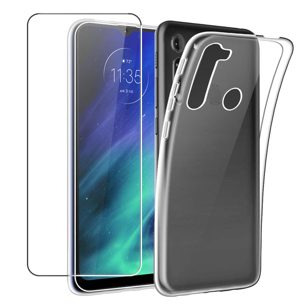 SDTEK Case Compatible with Moto One Fusion+ Plus, Full Body Front and Back 360 Protection Clear Gel Phone Cover with Tempered Glass Screen Protector