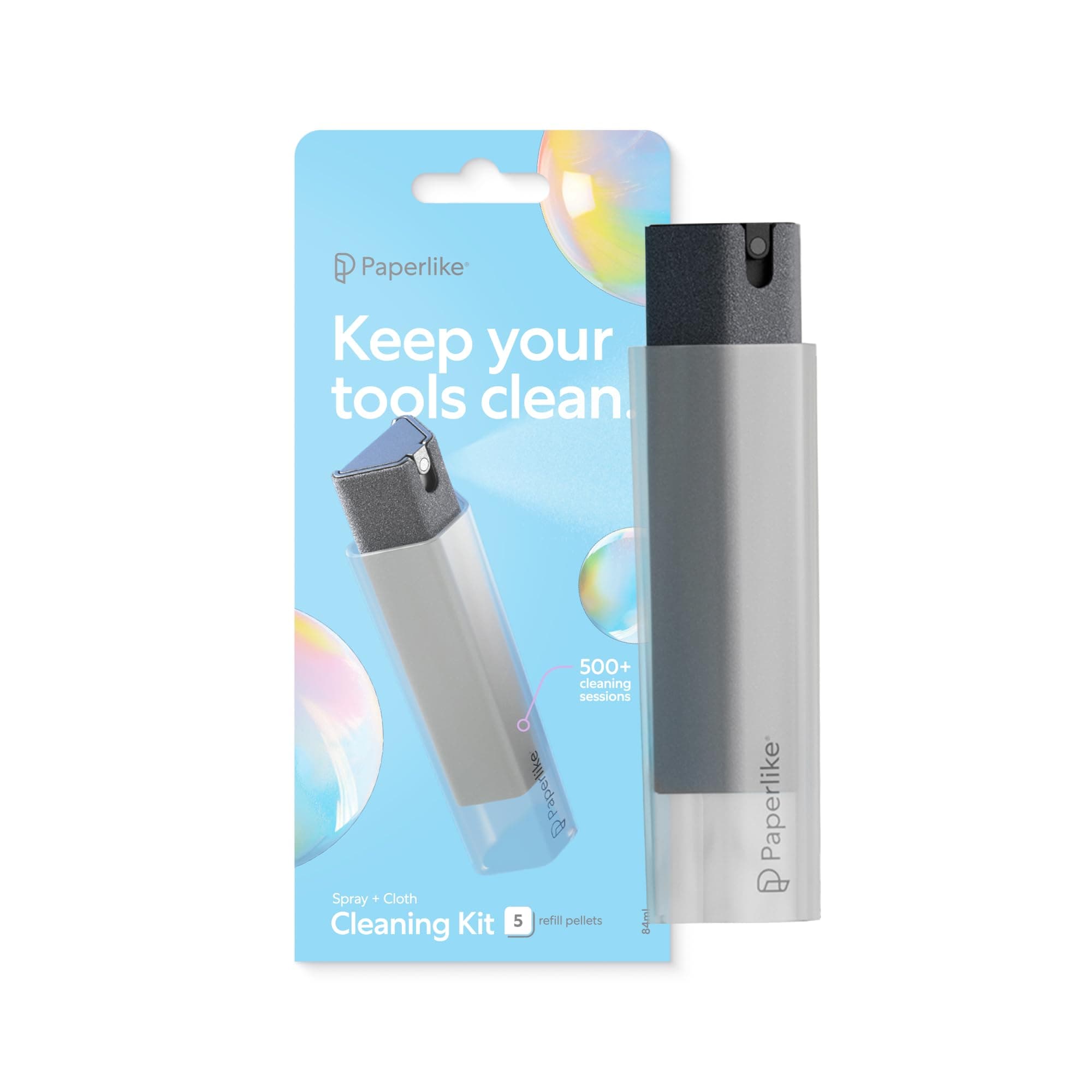 All-in-One Cleaning Kit - Refillable Microfiber Spray Bottle & Cleaning Solution + 5 Refill Tablets - Safe for iPad & Electronic Displays