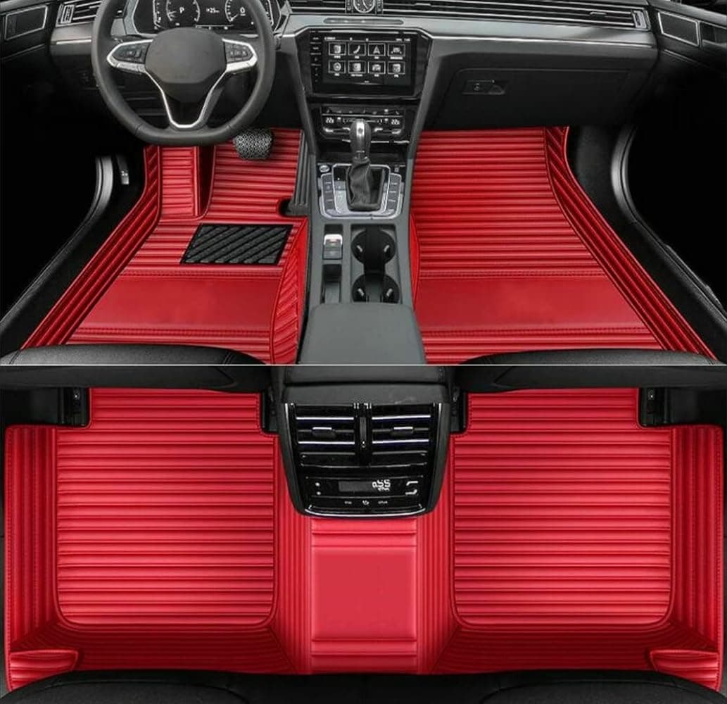 Luxury Leather Car Floor mats Custom Personalized Full Coverage car Floor mat for 99% of Cars. (Streak Pure red)