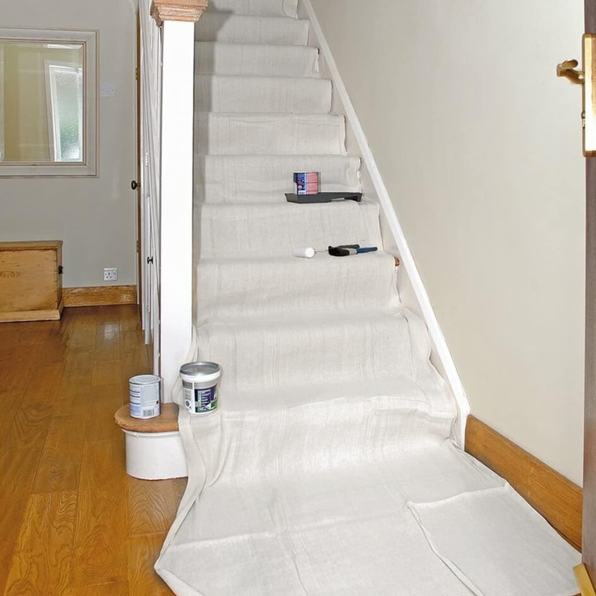 Staircase Cotton Dust Sheets for Decorating Size 24ft X 3ft Sheets for Home Decor, Cover Stairways, Floor, Runner and Corridors - Cotton Twill Dust Sheet Protector for Painting and Dirt