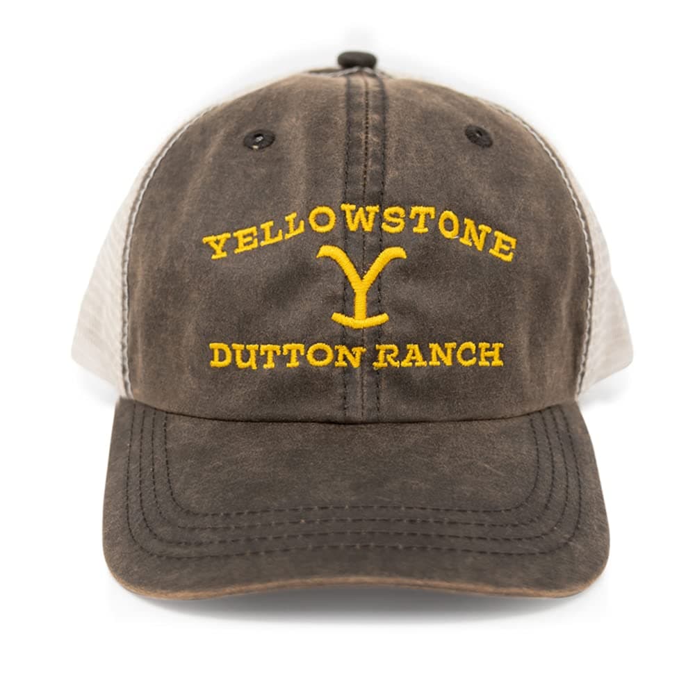 Yellowstone Dutton Ranch Logo Hat - Authentic Brown Washed Design with Embroidered Logo - As Seen on Yellowstone - Adjustable Hook Closure - Officially Licensed, Brown