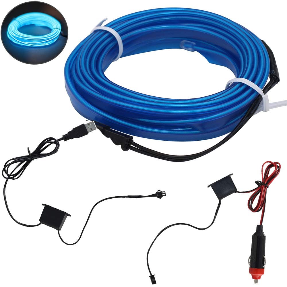 El Wire Blue with 6mm Sewing Edge, 5M/16FT neon Wire 12V for Automotive Car Interior Decoration