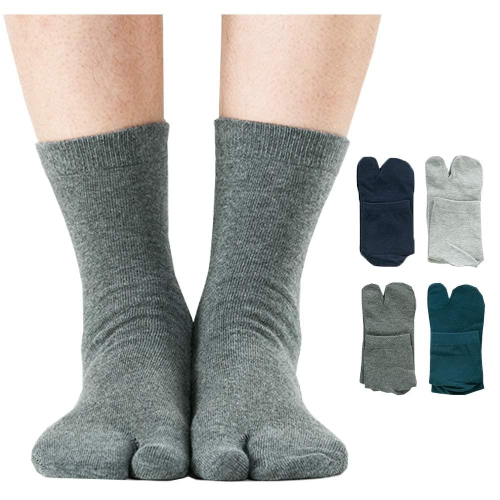 Men's Flip Flop Socks Tabi Split Toe Geta Wicking Cotton Pack of 4