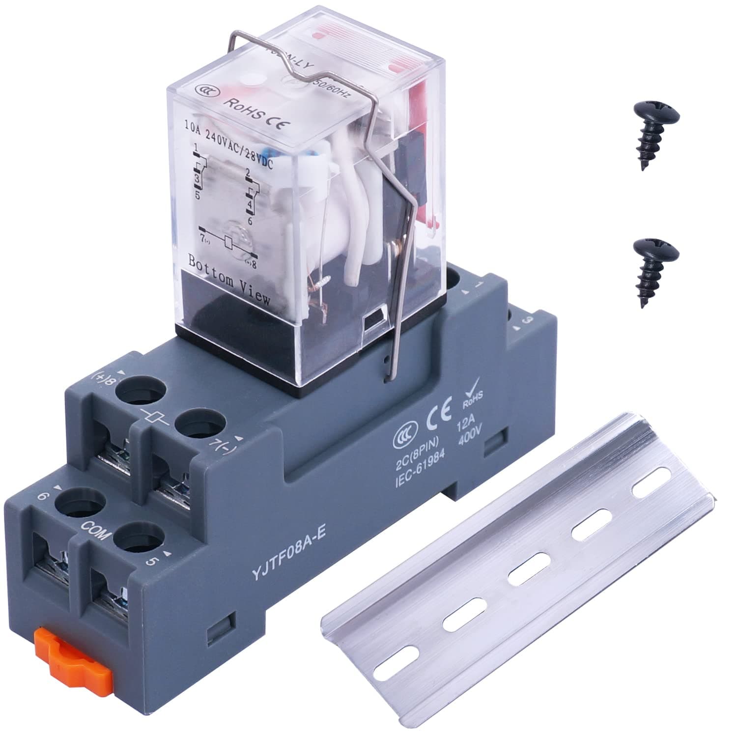 Taiss/AC 220V LED indicator Electromagnetic Coil Relay 8 Pins 10A DPDT 2NO+2NC with Socket Base、DIN Rail Aluminum、screw YJ2N-LY AC 220V