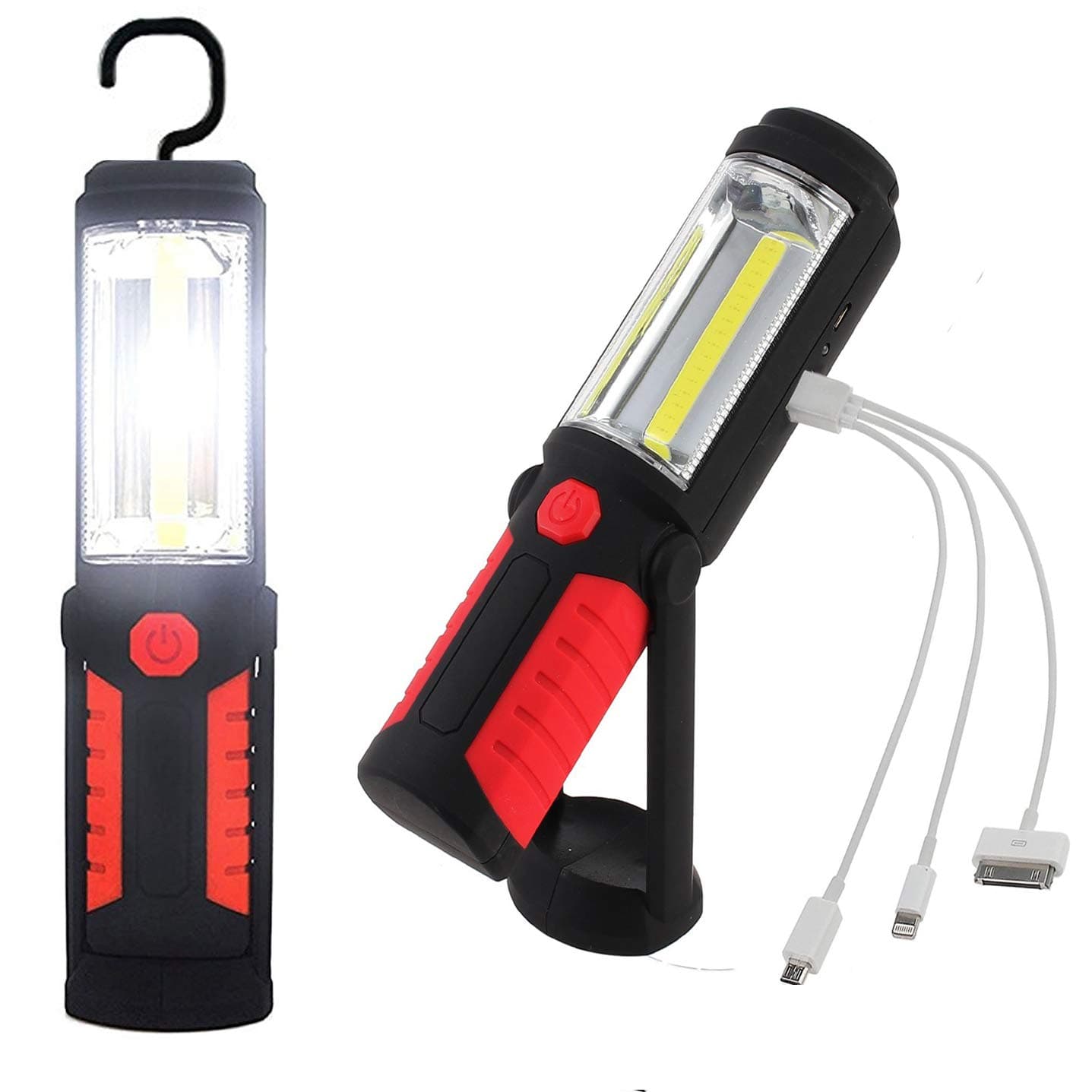 Rechargeable LED Work Light, COB Inspection Lamp Mechanic Tools Hand Torch Portable Emergency Flashlights with USB Charging Port Magnetic for Camping Fishing Hiking Auto Car Repair Kit, Red