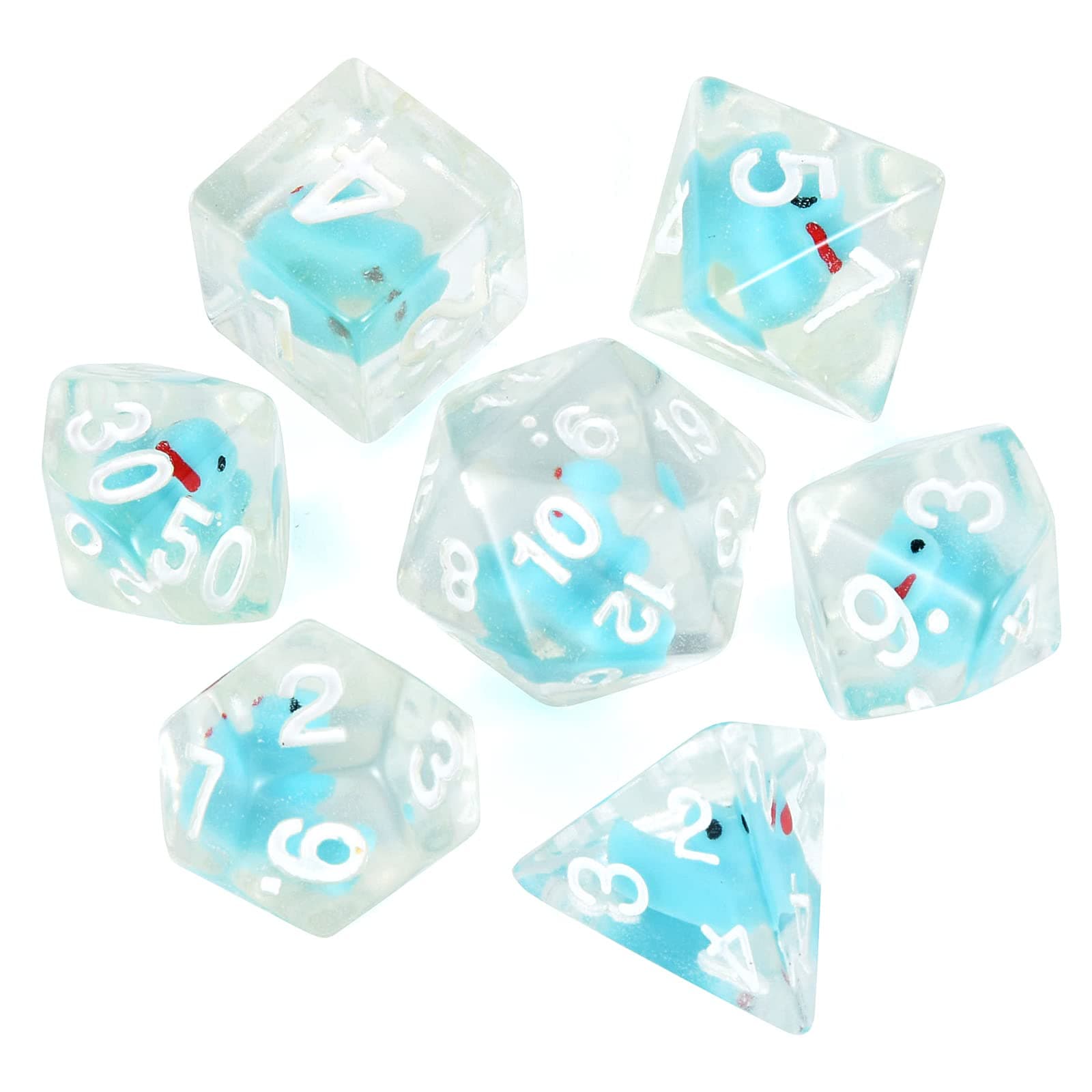 FLASHOWLDuck Dice Polyhedral & RPG Dice DND Dice Set with Duck Inside Polyhedral Roll Play Gaming D20 Dice Dungeons and Dragon Dice 7 Pieces Blue
