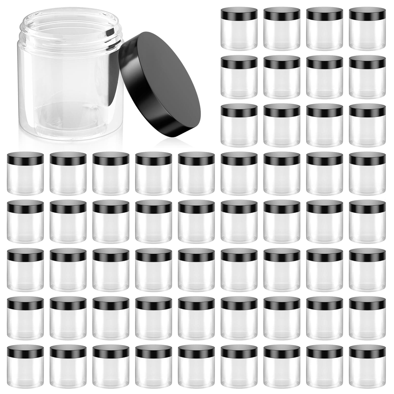 60 Pack 4 Oz Plastic Containers with Lids, OBKJJ Clear Travel Size Leak Proof Makeup Travel Containers BPA Free Cosmetic Slime Jars for Lotion, Cream, Body Butter, Makeup, Ointments (60)