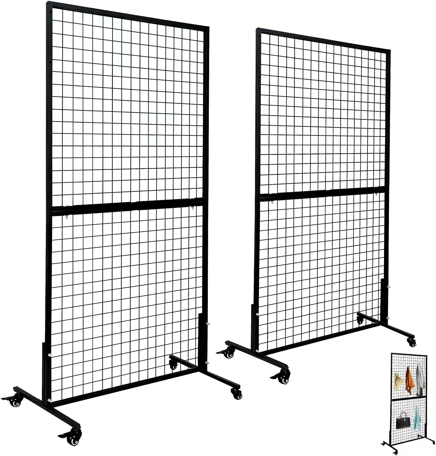 3'×6' Grid Panels for Display, Movable Gridwall Panels Tower with T-Base Stand, Sturdy Wire Grid Wall Panels Metal Art Display Racks for Retail Displays Craft Shows, 2-Pack Black