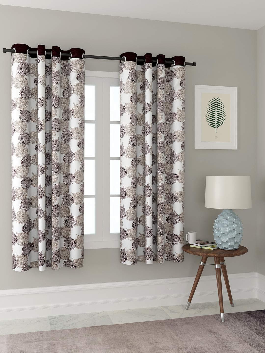 Cortina Polyester Fabric Eyelet Window Curtain (Brown)