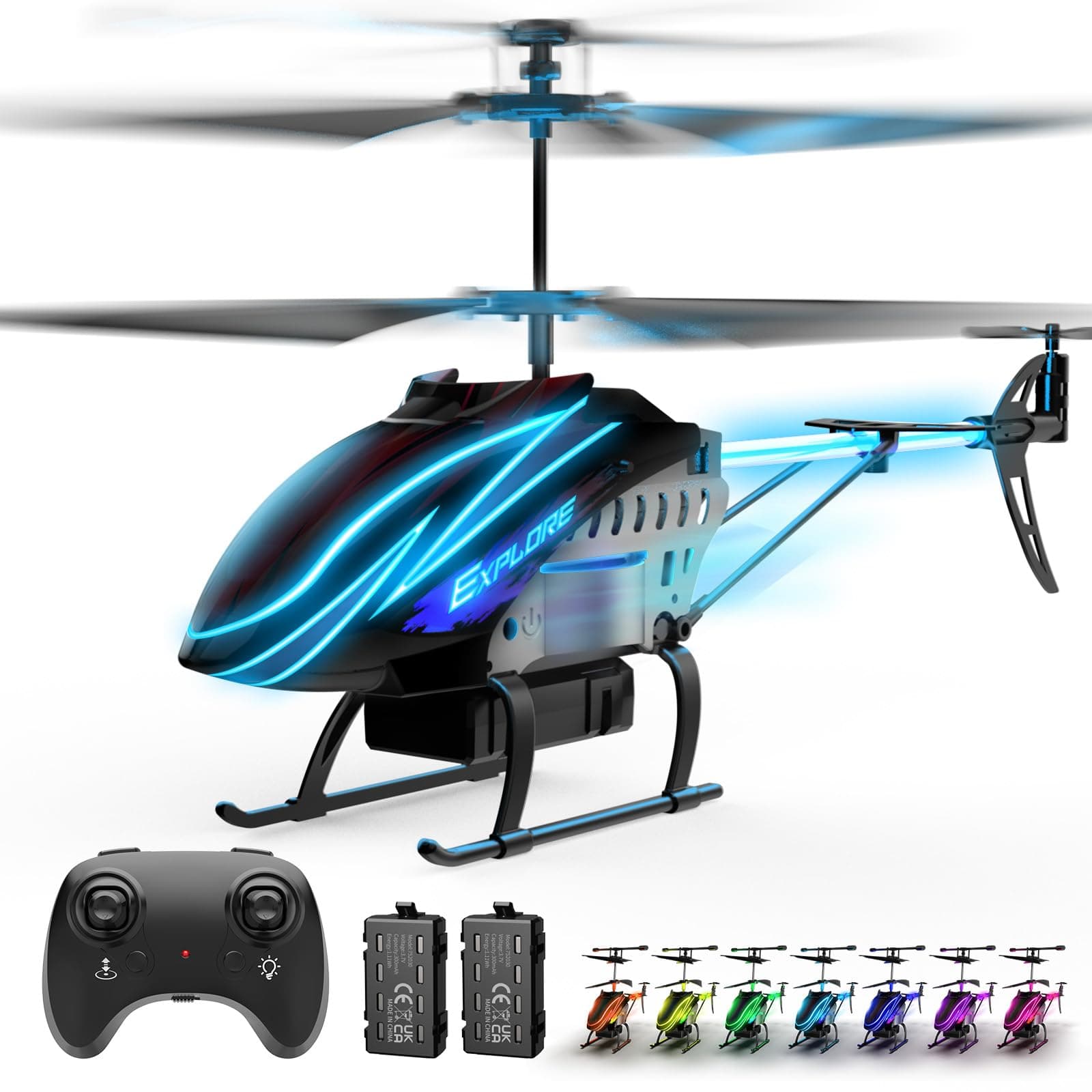BUSSGO Remote Control Helicopter for Kids with 30Mins Flight(2 Batteries), 7+1 LED Light Modes, Altitude Hold, 3.5 Channel, Gyro Stabilizer,Remote Helicopter Toys for Boys and Girls