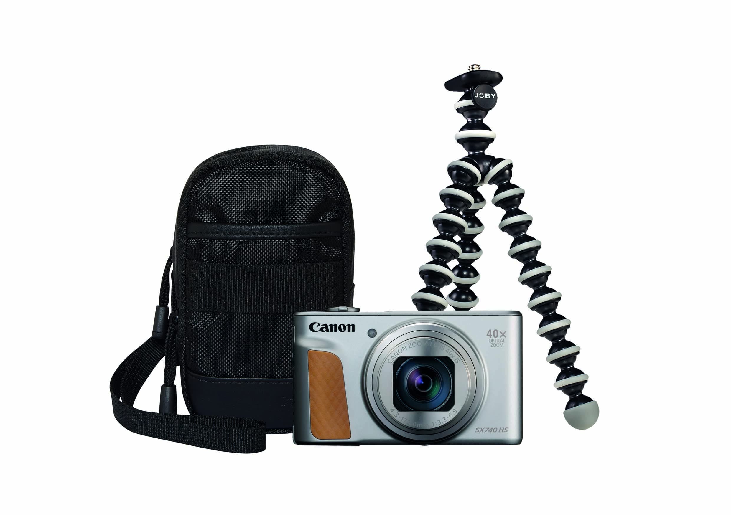 Canon PowerShot SX740 HS Starter Vlogger Kit (Silver) - Pocket-sized compact zoom camera (4K movies, powerful 40x zoom, 20.3 Megapixels, Wi-Fi) with case and tripod