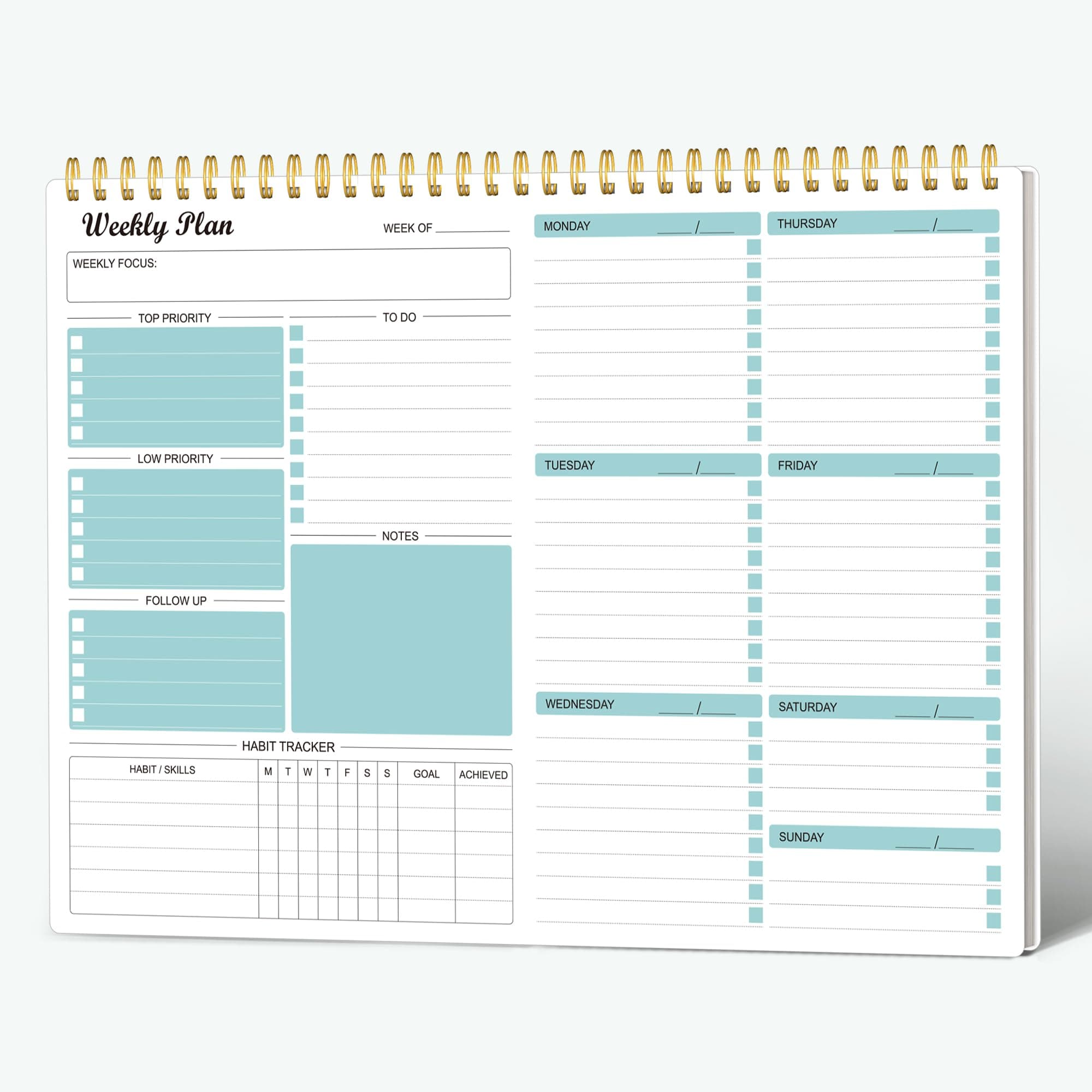 Weekly Planner Notepad Undated Weekly Goals Schedule Planner To Do List Notebook Planning Pad Calendars Organizers Habit Tracker Journal for Man & Women,52 Weeks (8.5x11")
