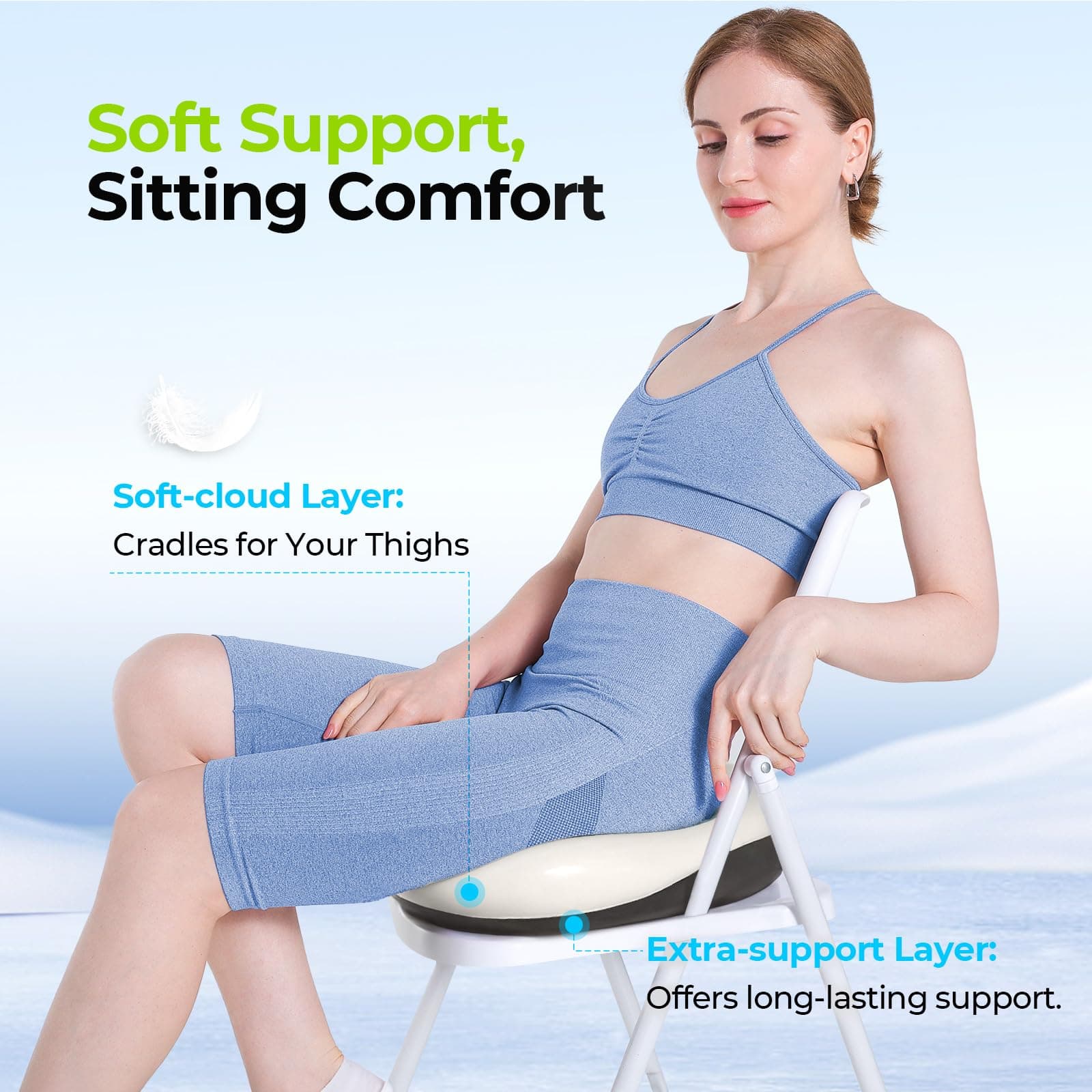 AUVON Multi-layer Gel Cushion for Ideal Support & Softness, Pressure Relief Cooling Memory Foam Cushion for Hemorrhoid, Sciatica and Tailbone Pain Relief, Anti-slip Back Seat Cushion, FSA HSA Eligible