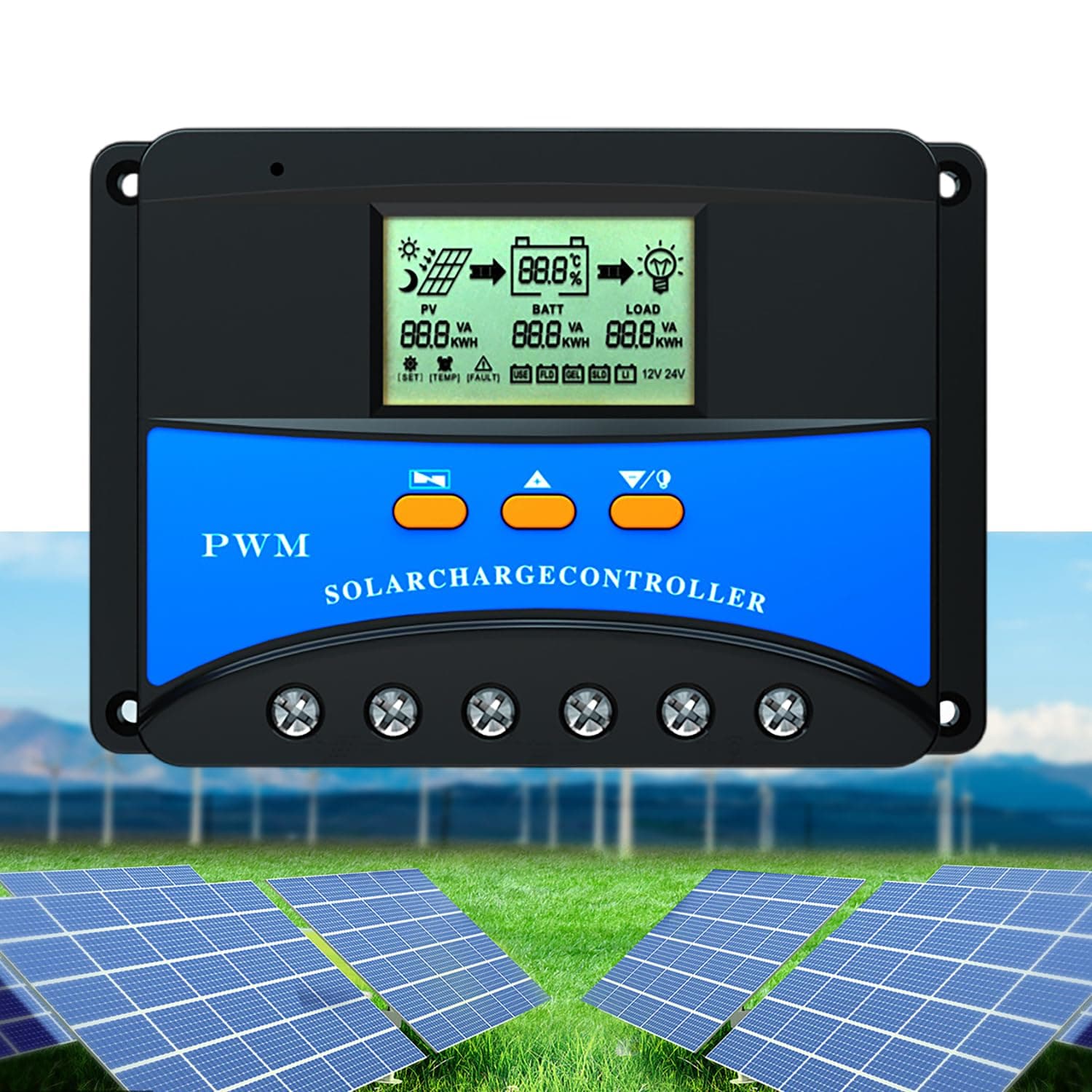 Solar Panels PWM Charge Controller 60A 12V 24V 48V Auto Battery Regulator Boost Charging Photovoltaic System Intelligent Regulators LCD Display
