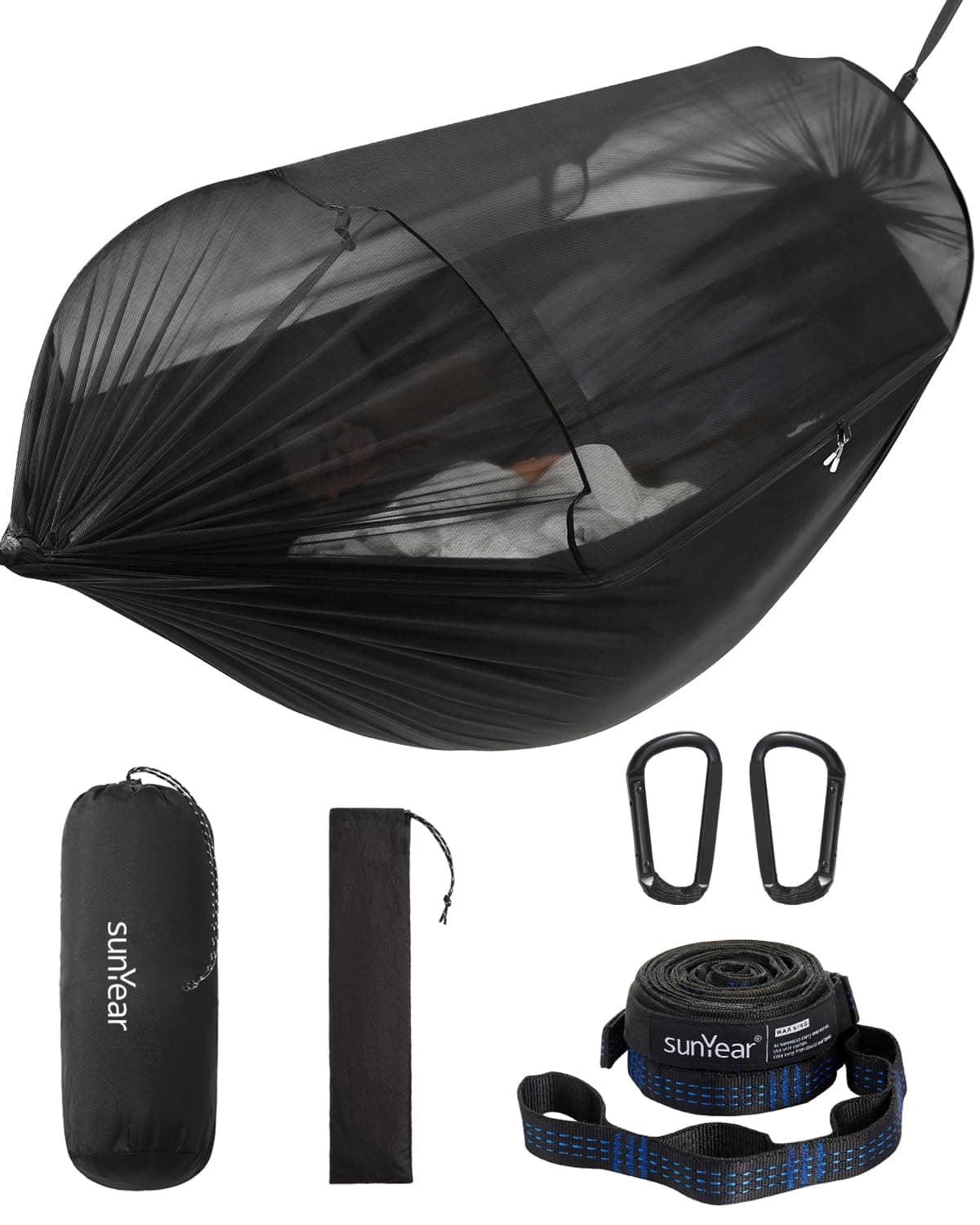 Sunyear Camping Hammock with Net - Double&Single Hammock with House-Like Net- Easy Setup & Pack, Lightweight & Portable, Perfect for Hiking, Backpacking, Outdoor Sleeping