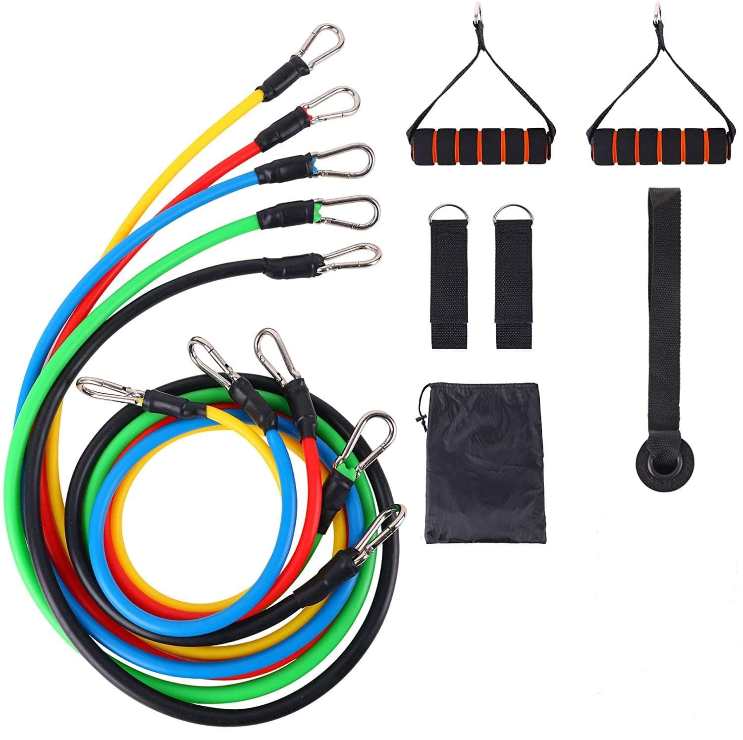 DaHeng Portable Exercise Resistance Band Set Stackable Up to 150 Lbs (5 Stackable Exercise Bands with Door Anchor, Ankle Straps Carrying Case) Exercise Stretch Fitness Home Set