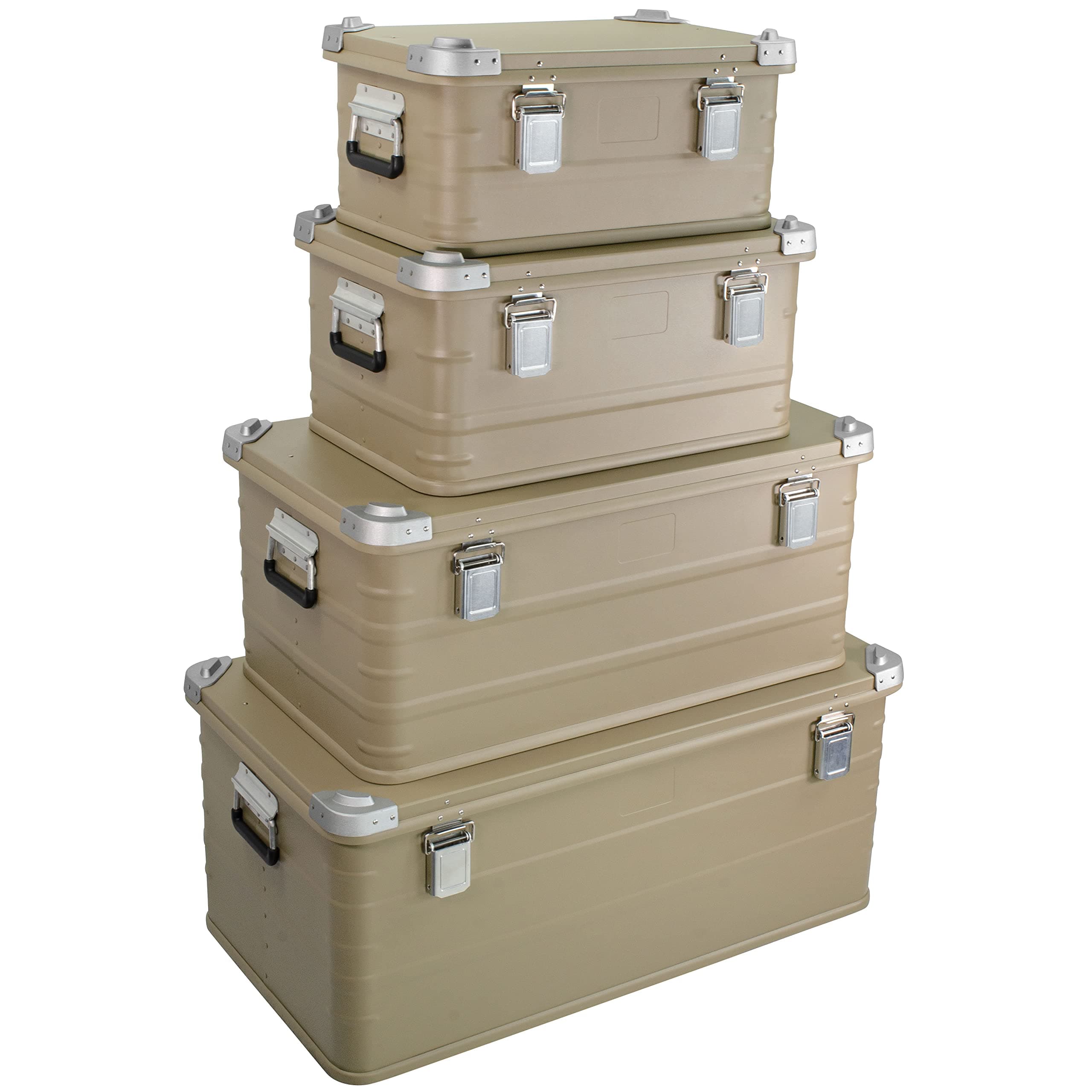 Eylar Crossover Aluminum Overland Storage, Trunk, Metal Cargo Case, Storage Box (4PC Combo, Tan) 30L, 50L, 95, 147L