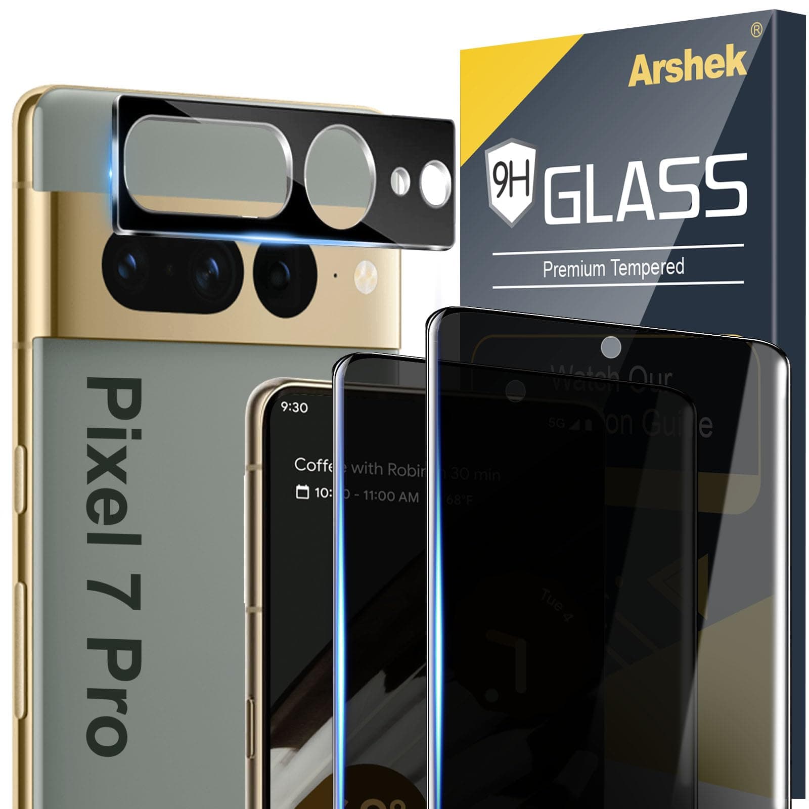 [2+1 Pack] for Google Pixel 7 Pro Privacy Screen Protector, 9H Tempered Glass, Fingerprint Unlock, 3D Curved, HD Clear Anti-Spy Film for Google Pixel 7 Pro 5G Glass Screen Protector