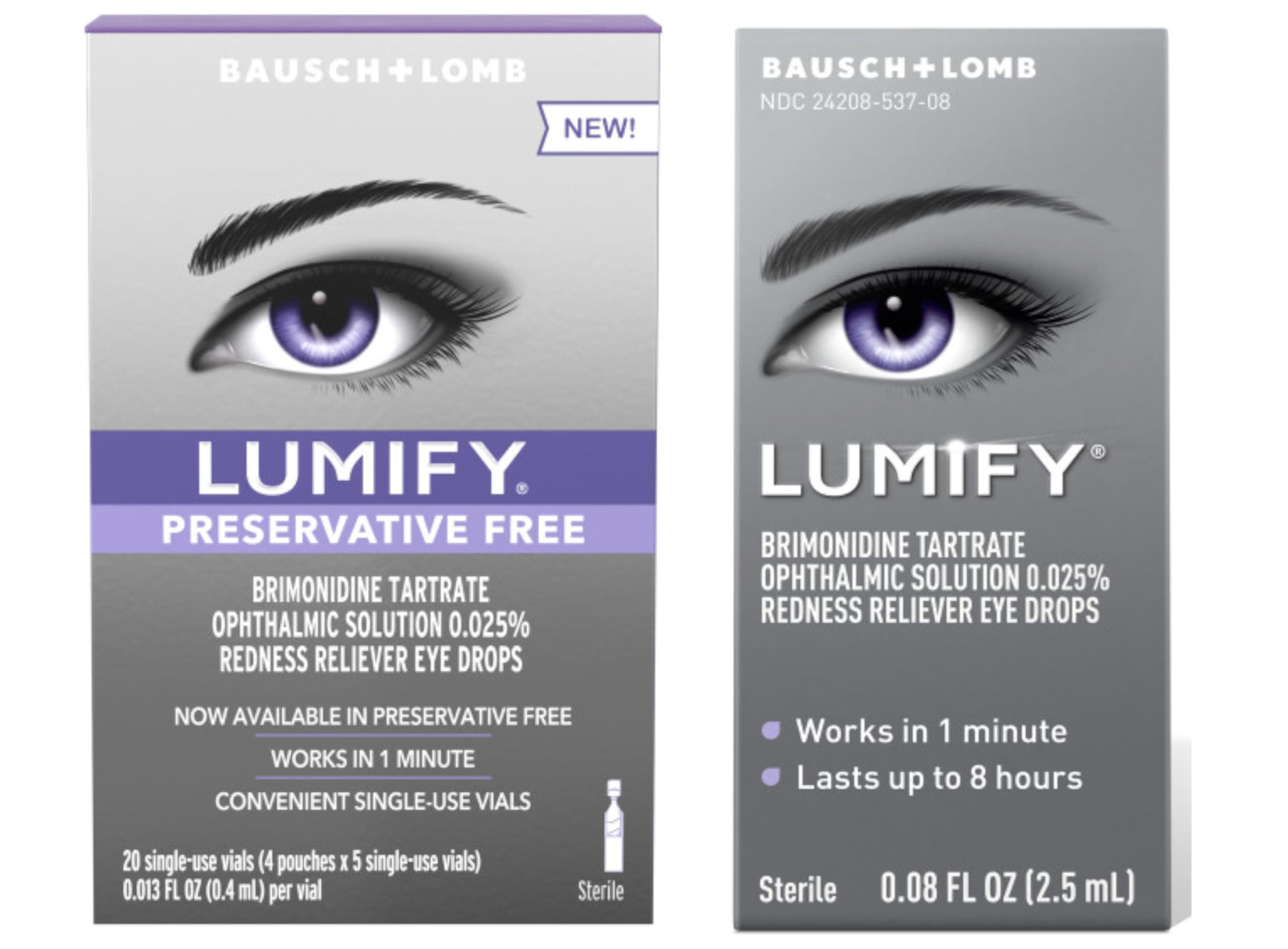 Lumify Redness Reliever Eye Drops 0.08 fl oz & 20 Single-Use Vials 0.013 fl oz, Travel Set